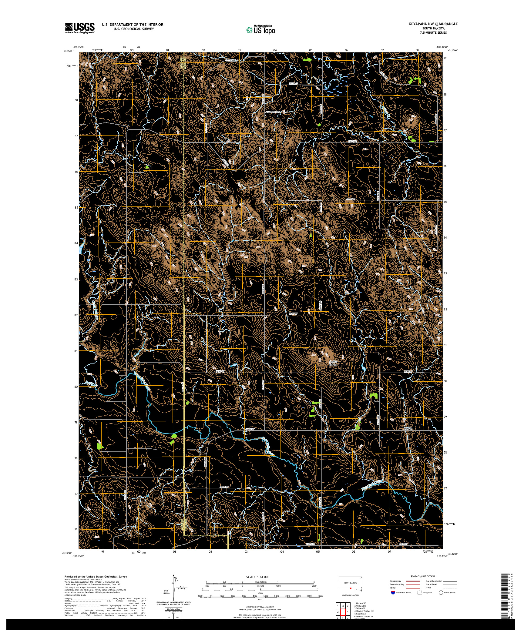 USGS US TOPO 7.5-MINUTE MAP FOR KEYAPAHA NW, SD 2021