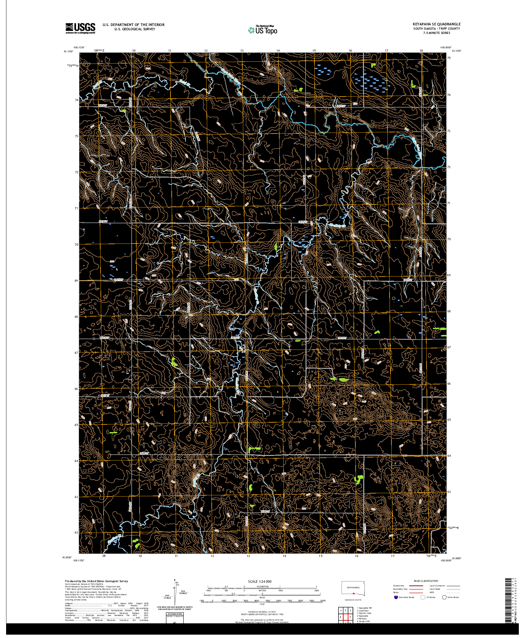 USGS US TOPO 7.5-MINUTE MAP FOR KEYAPAHA SE, SD 2021
