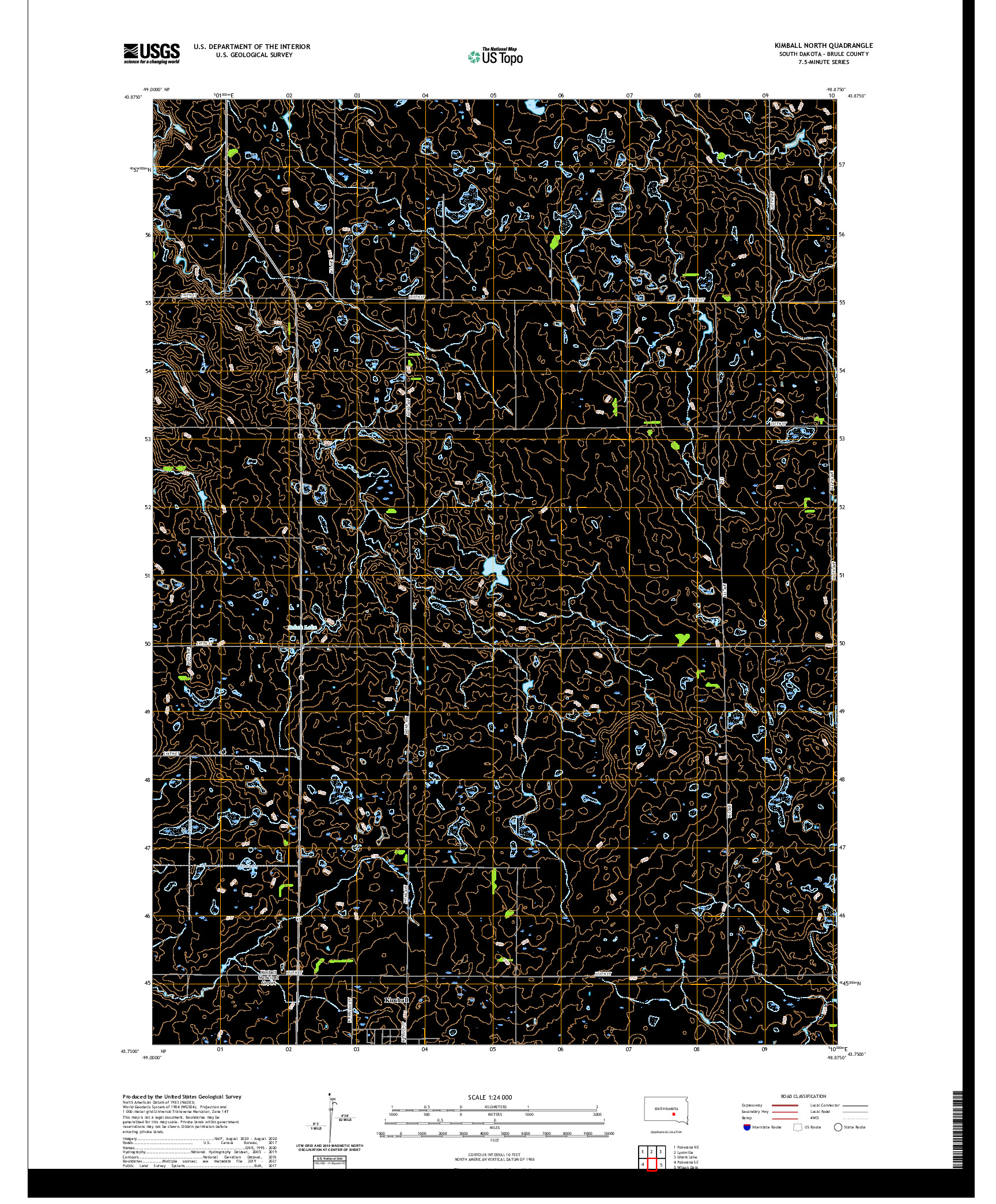 USGS US TOPO 7.5-MINUTE MAP FOR KIMBALL NORTH, SD 2021