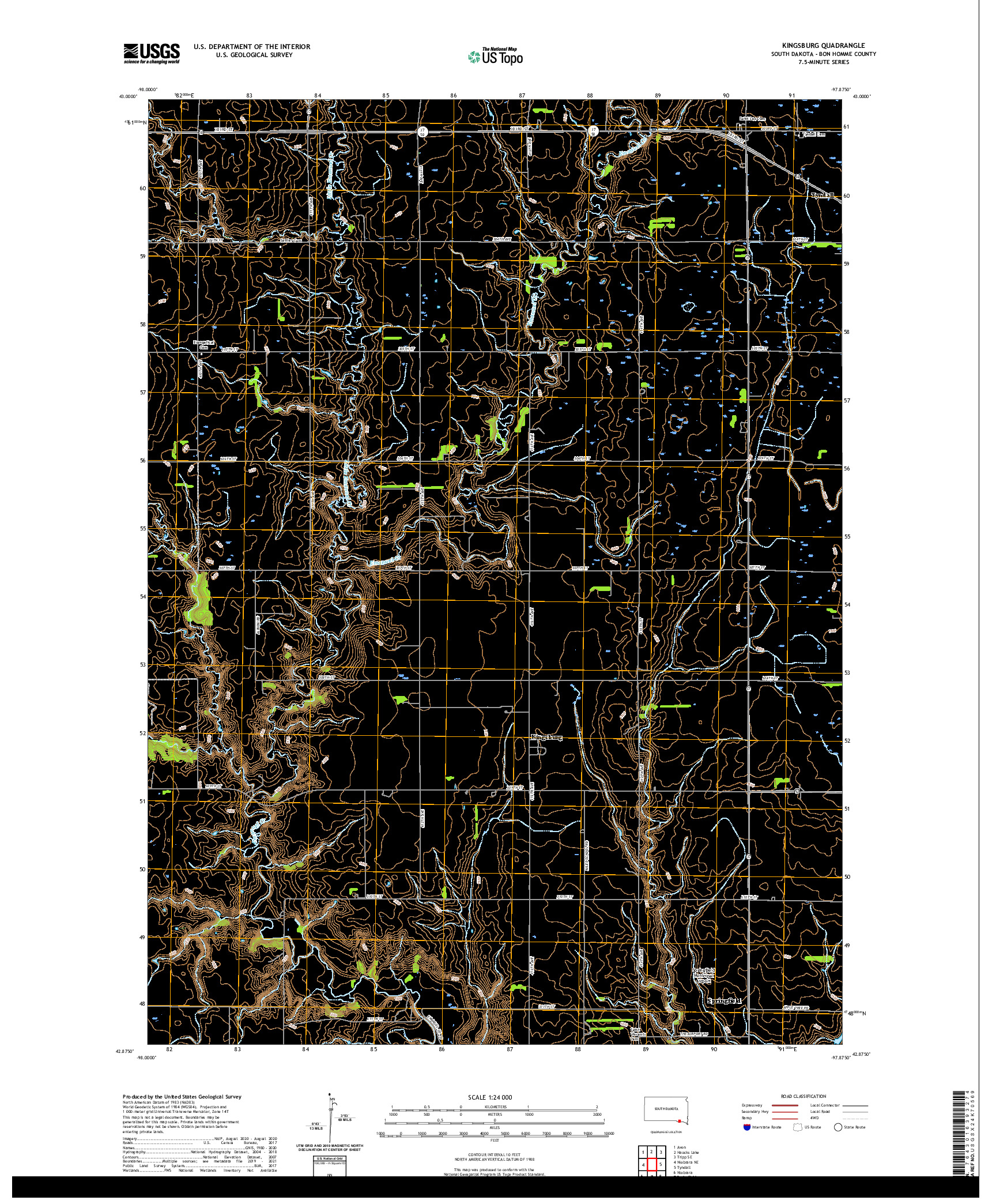 USGS US TOPO 7.5-MINUTE MAP FOR KINGSBURG, SD 2021