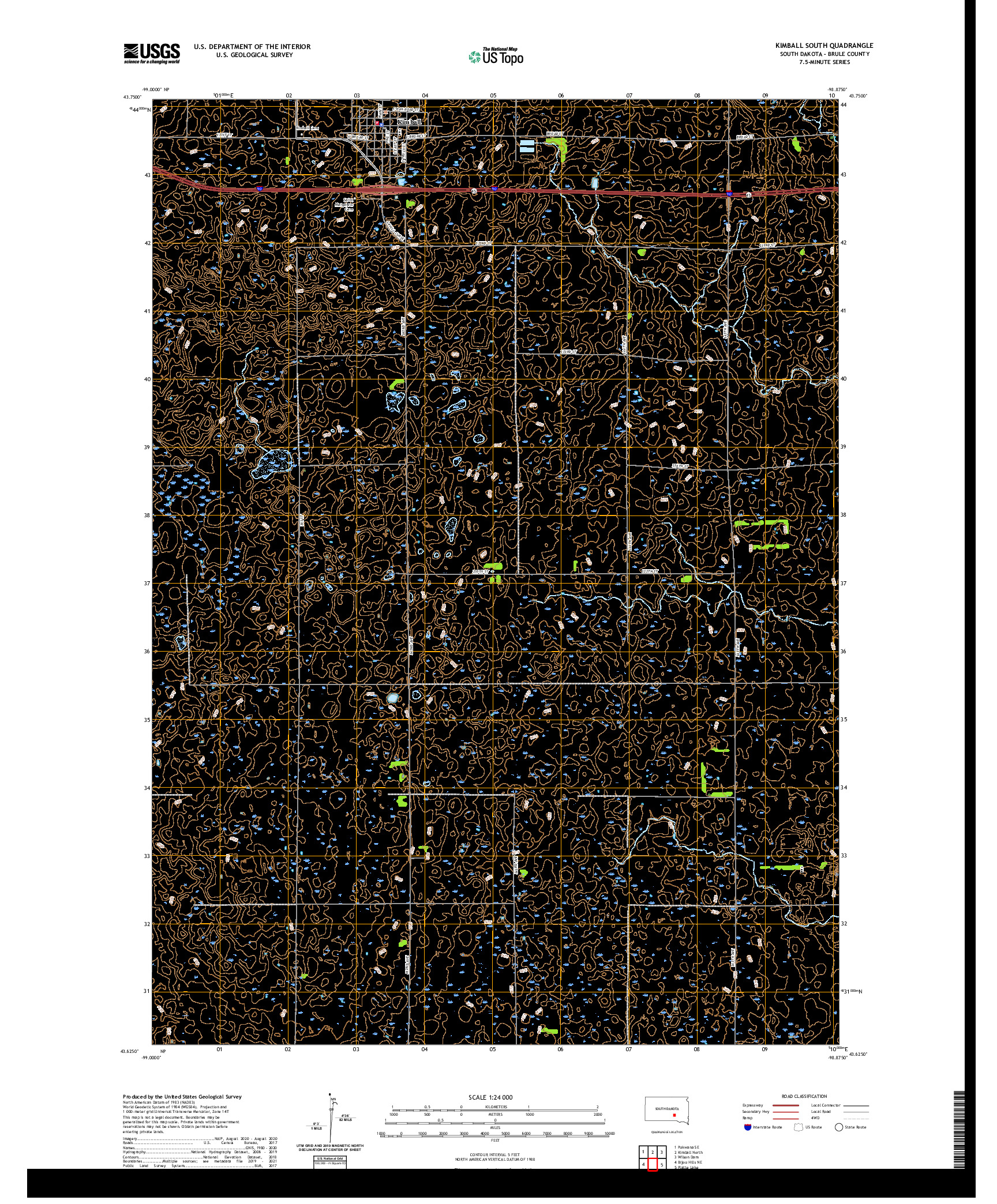 USGS US TOPO 7.5-MINUTE MAP FOR KIMBALL SOUTH, SD 2021
