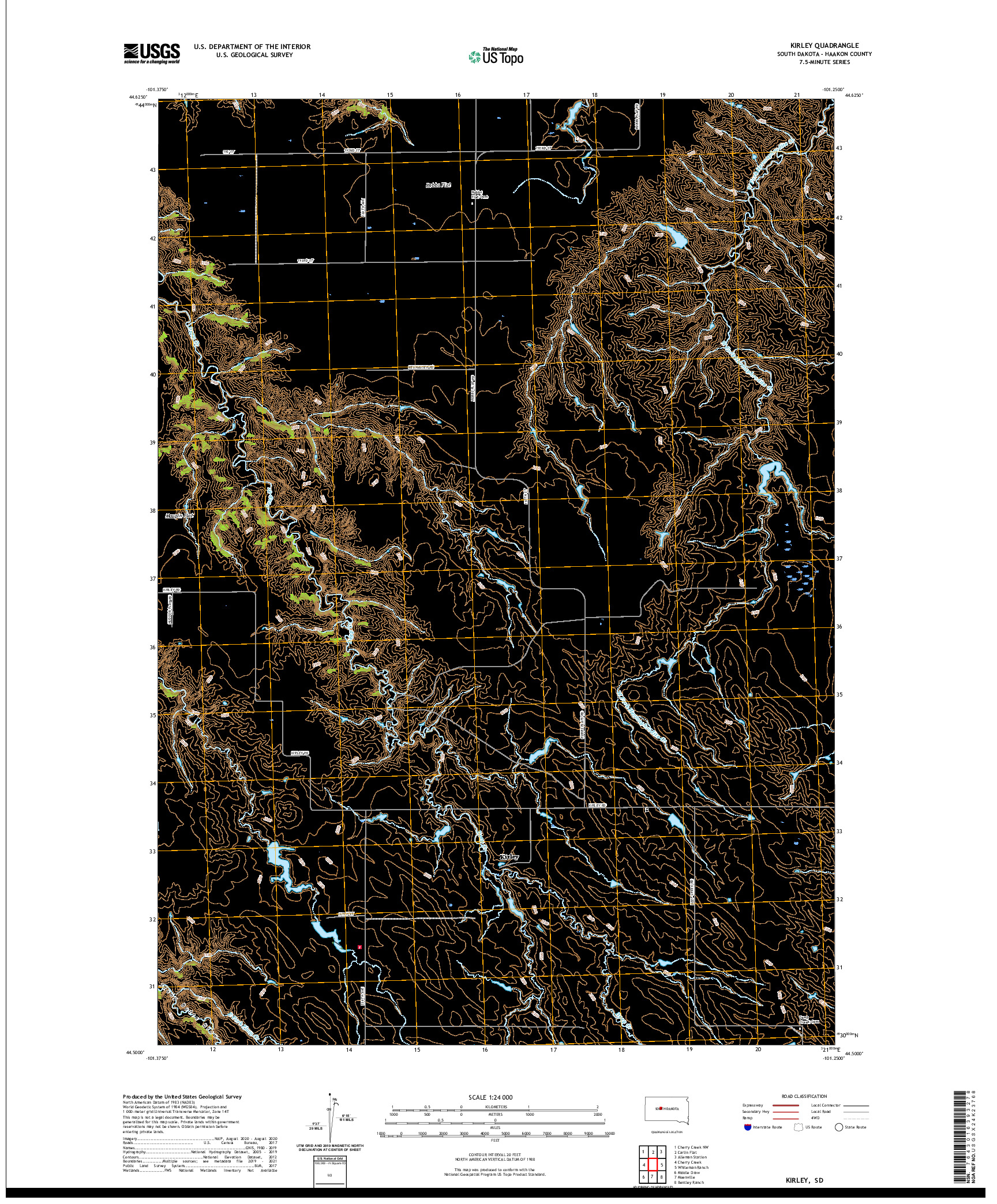USGS US TOPO 7.5-MINUTE MAP FOR KIRLEY, SD 2021
