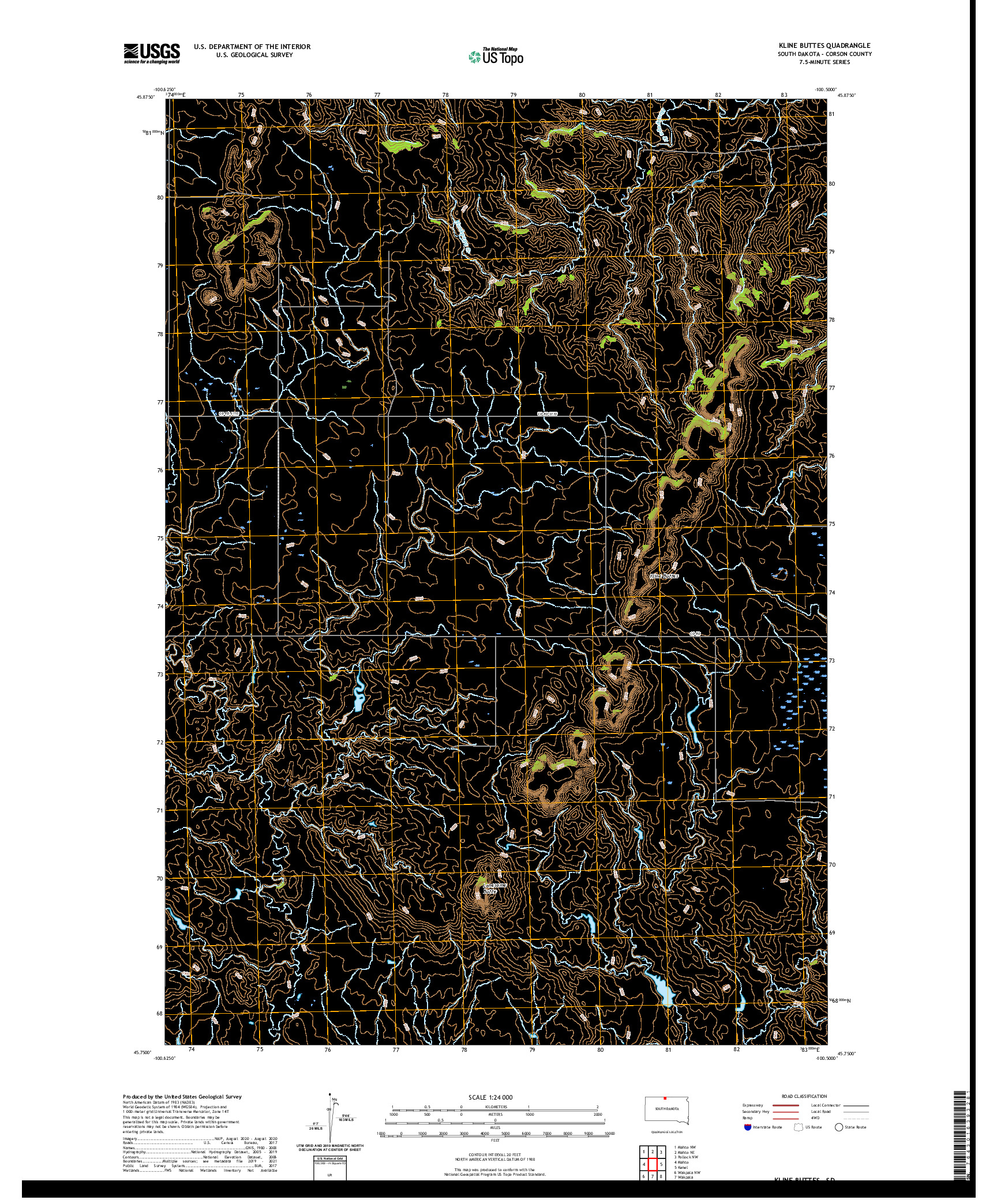 USGS US TOPO 7.5-MINUTE MAP FOR KLINE BUTTES, SD 2021