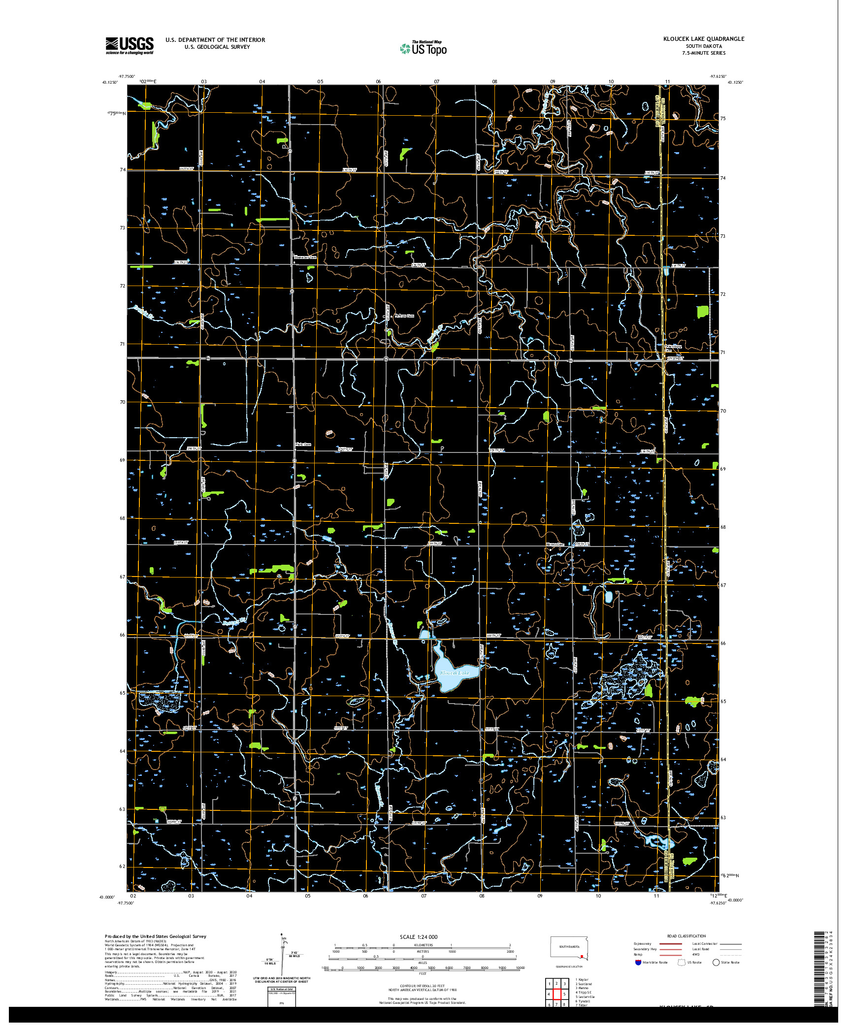 USGS US TOPO 7.5-MINUTE MAP FOR KLOUCEK LAKE, SD 2021