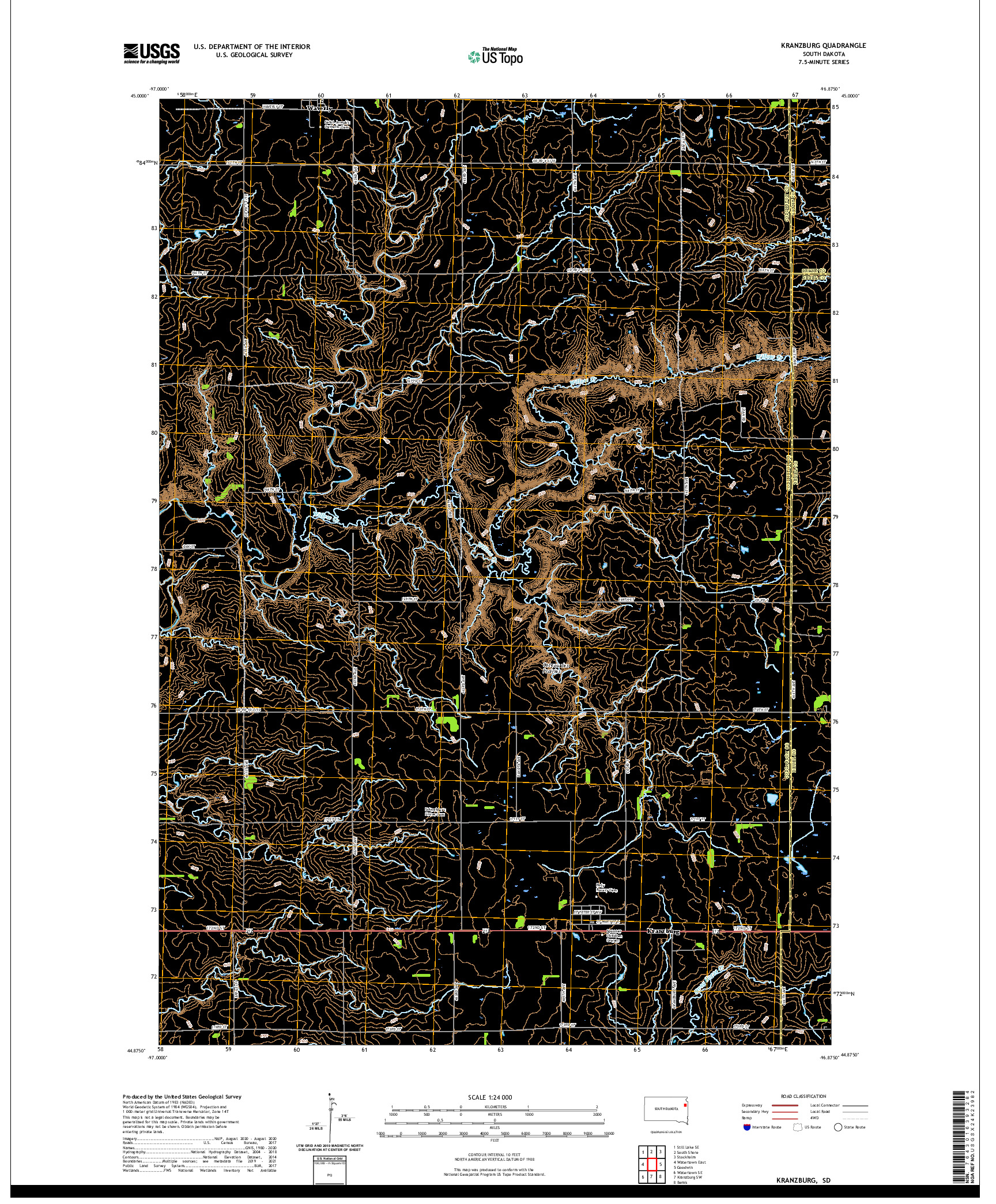 USGS US TOPO 7.5-MINUTE MAP FOR KRANZBURG, SD 2021