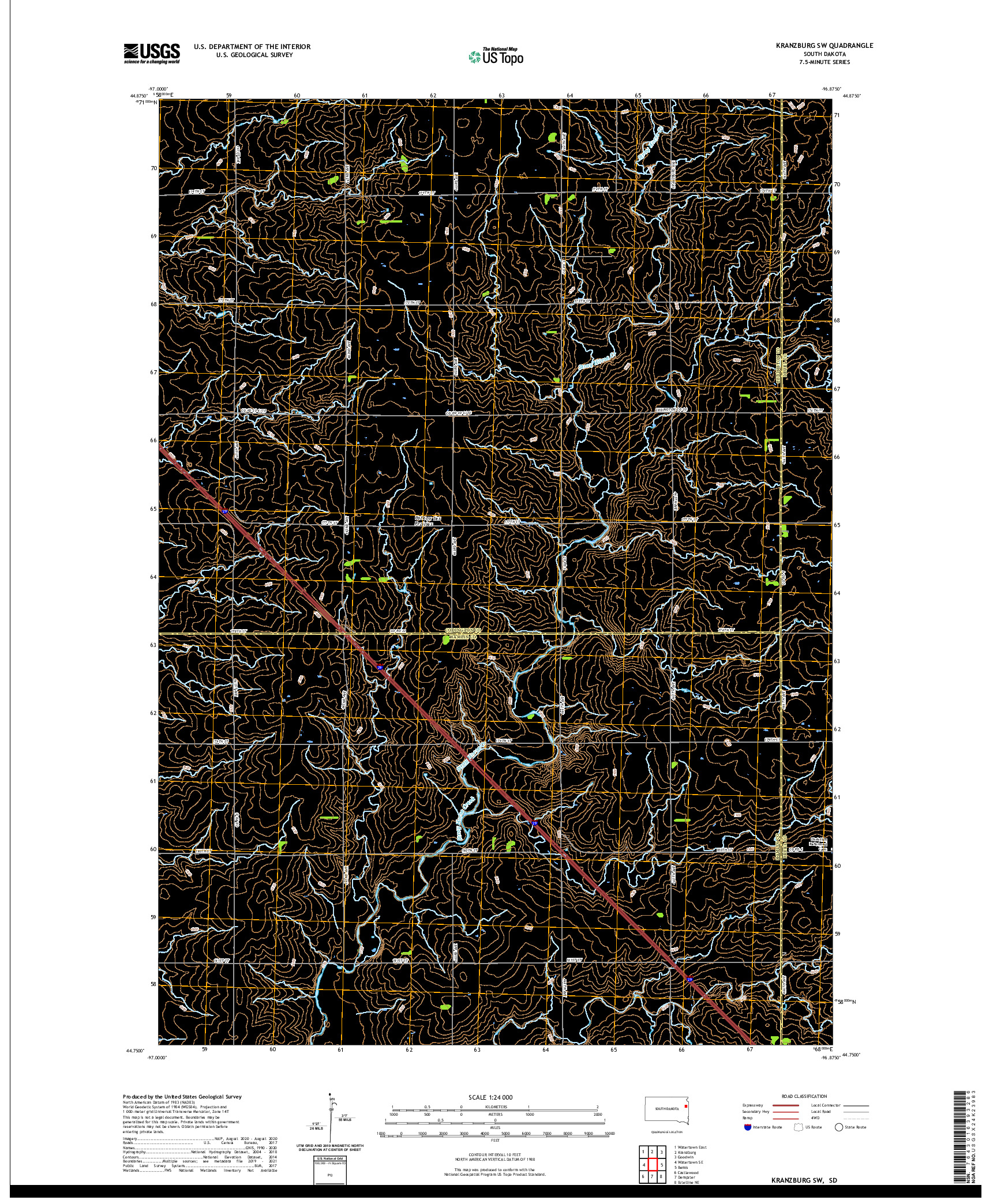 USGS US TOPO 7.5-MINUTE MAP FOR KRANZBURG SW, SD 2021
