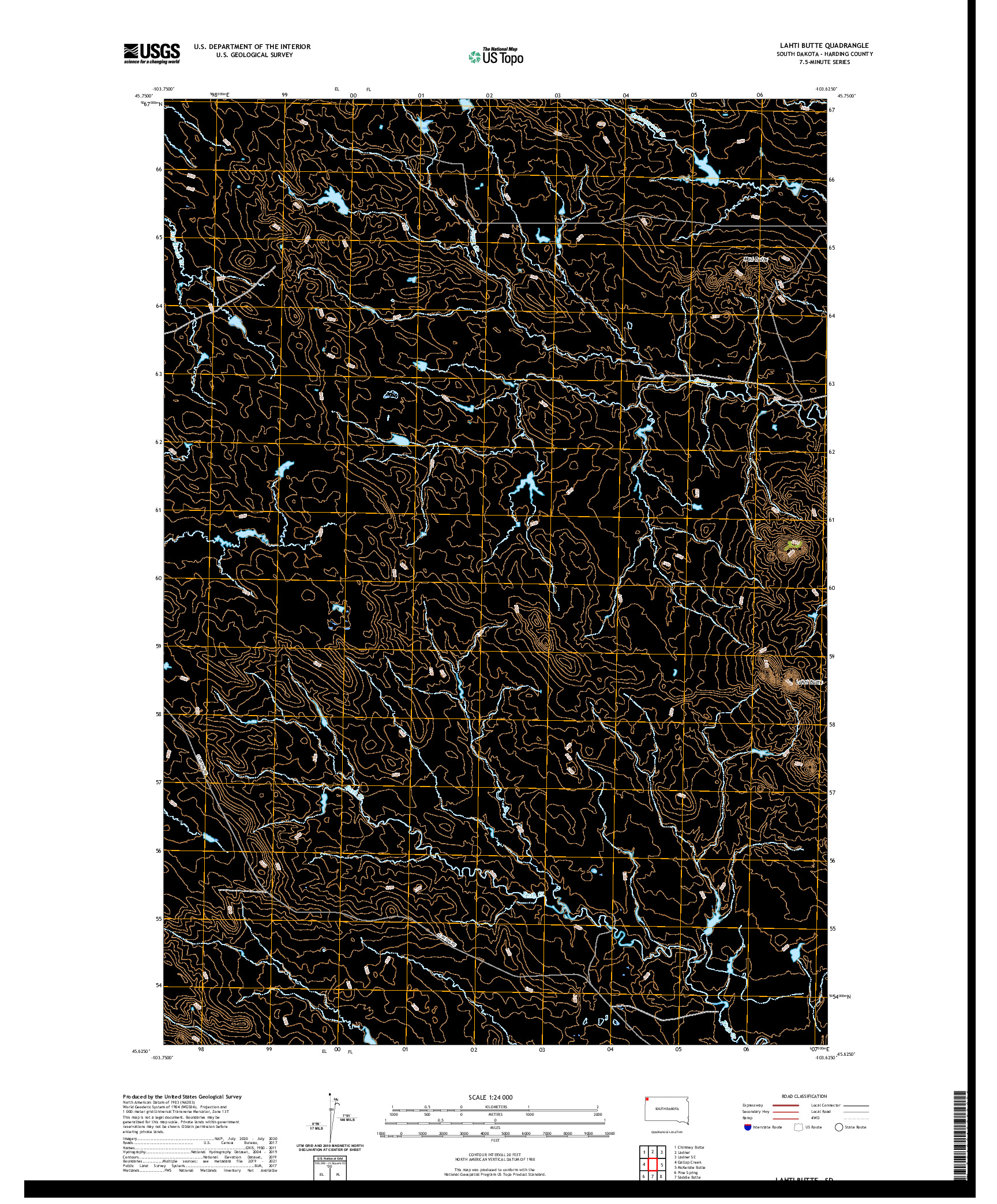 USGS US TOPO 7.5-MINUTE MAP FOR LAHTI BUTTE, SD 2021