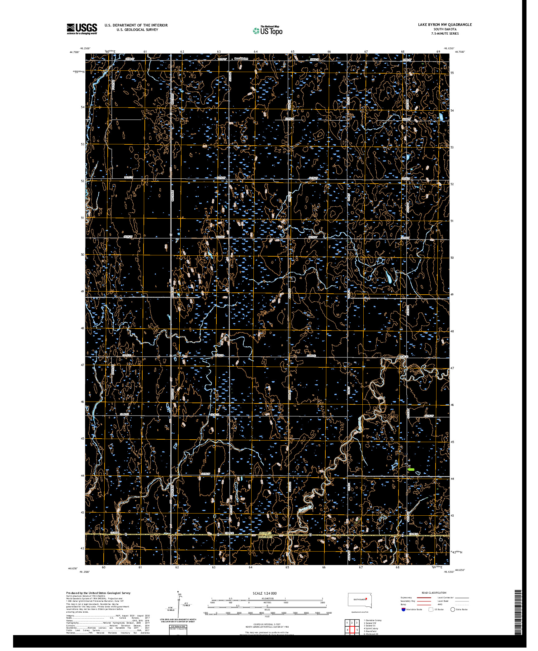 USGS US TOPO 7.5-MINUTE MAP FOR LAKE BYRON NW, SD 2021