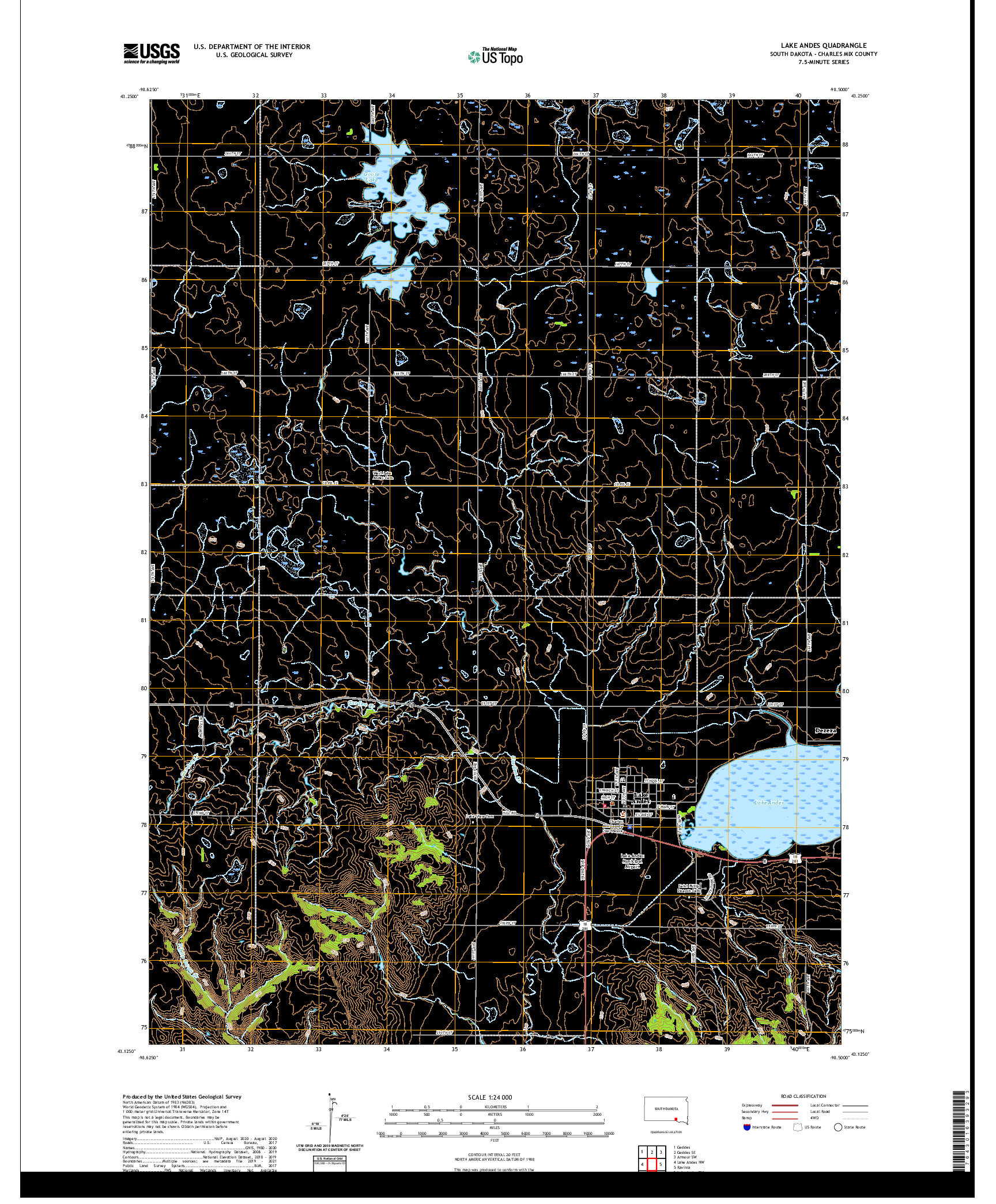 USGS US TOPO 7.5-MINUTE MAP FOR LAKE ANDES, SD 2021