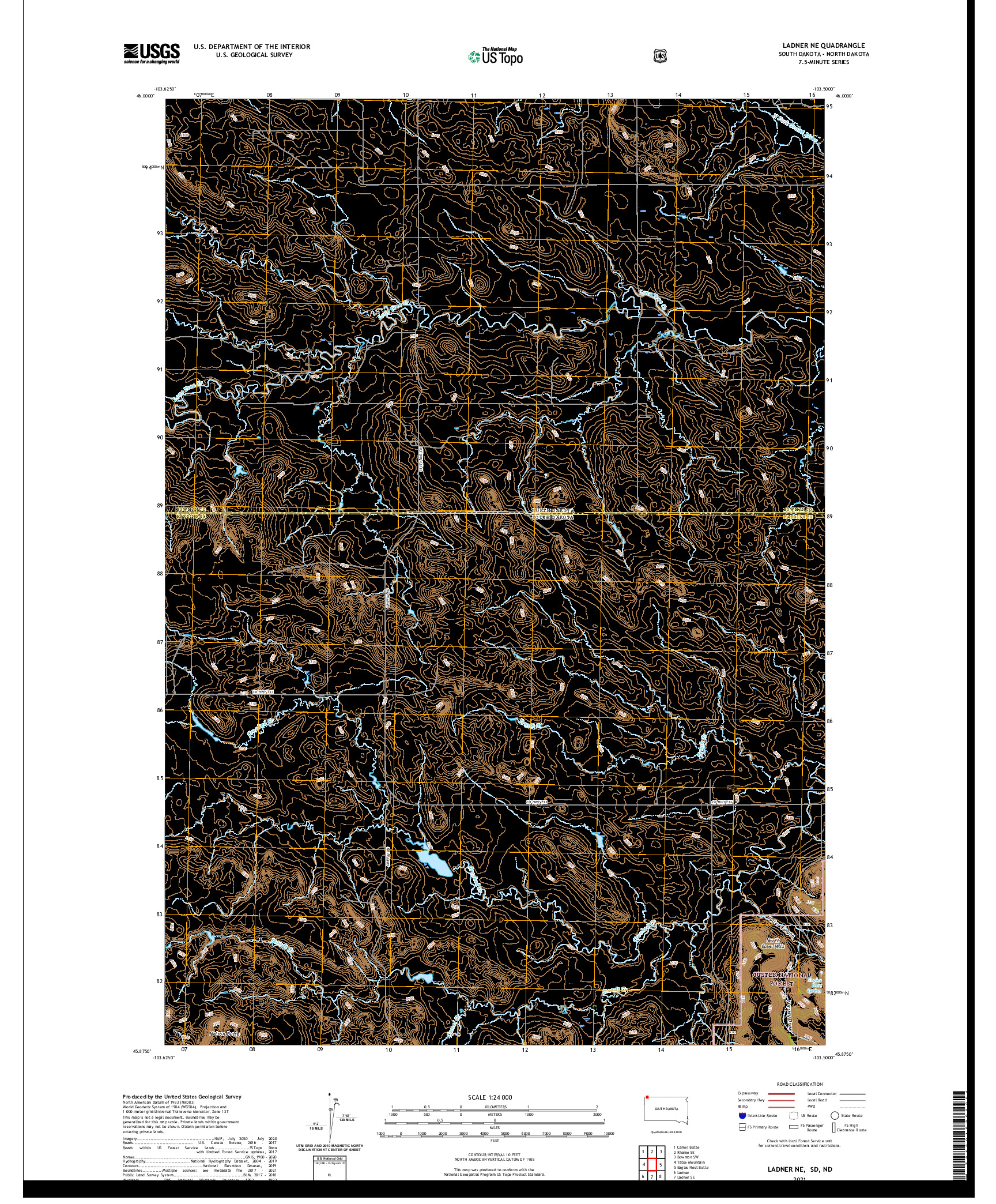 USGS US TOPO 7.5-MINUTE MAP FOR LADNER NE, SD,ND 2021