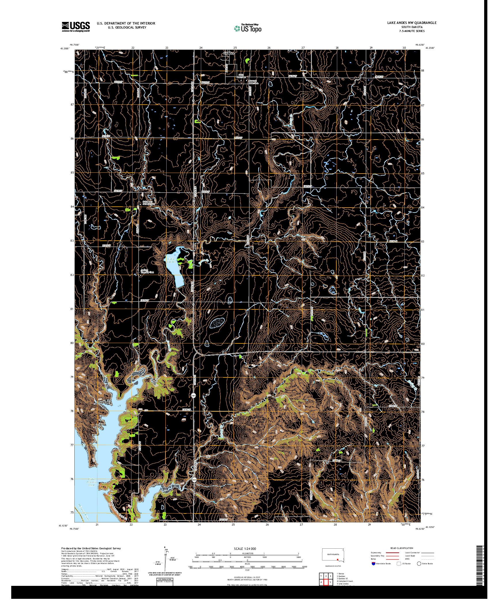 USGS US TOPO 7.5-MINUTE MAP FOR LAKE ANDES NW, SD 2021