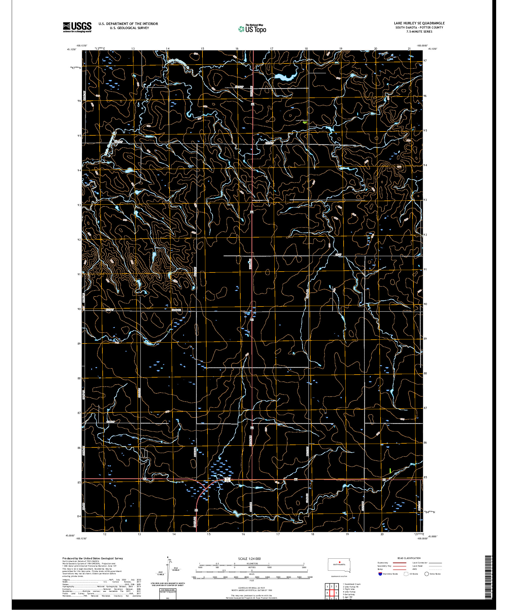 USGS US TOPO 7.5-MINUTE MAP FOR LAKE HURLEY SE, SD 2021