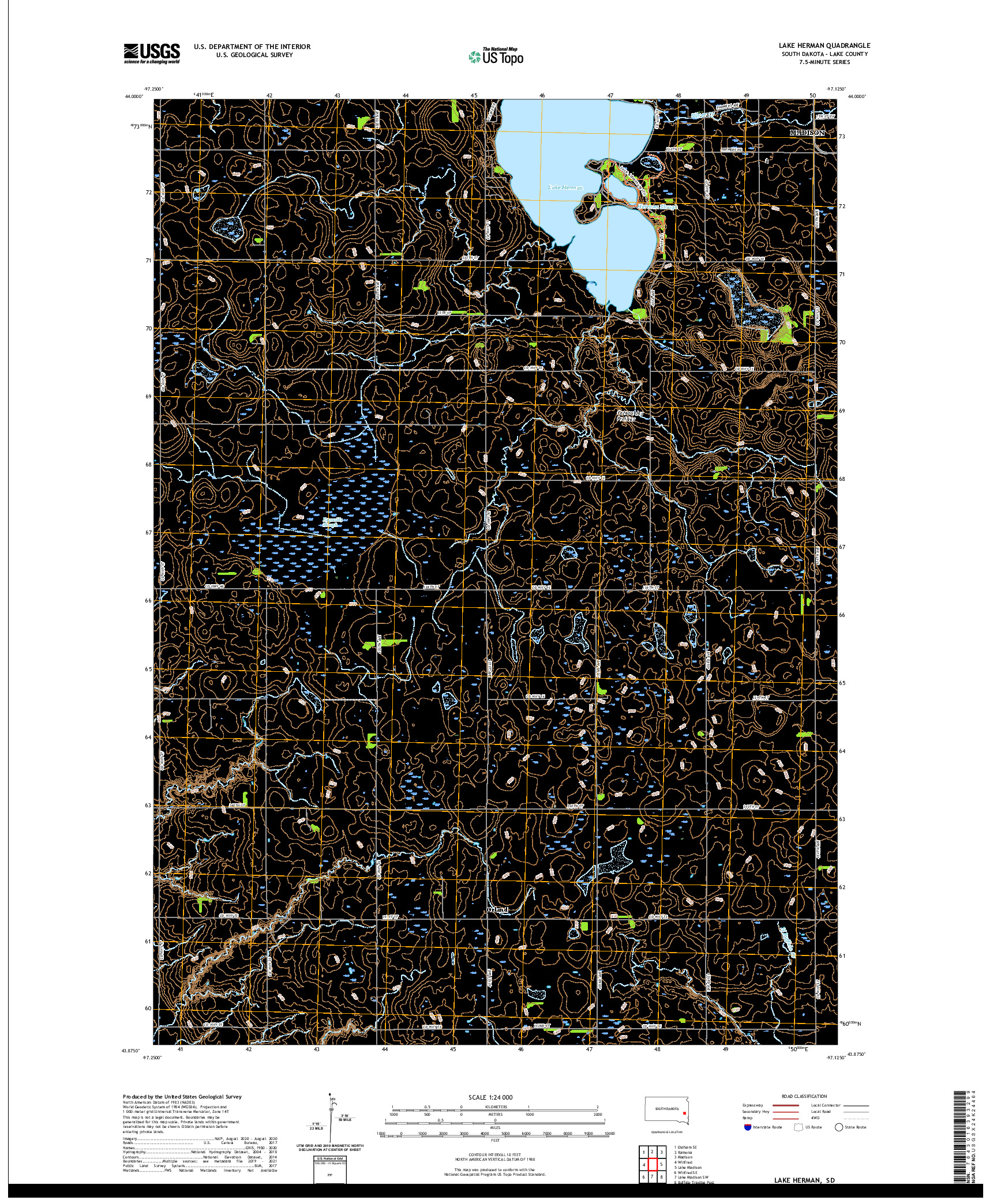 USGS US TOPO 7.5-MINUTE MAP FOR LAKE HERMAN, SD 2021