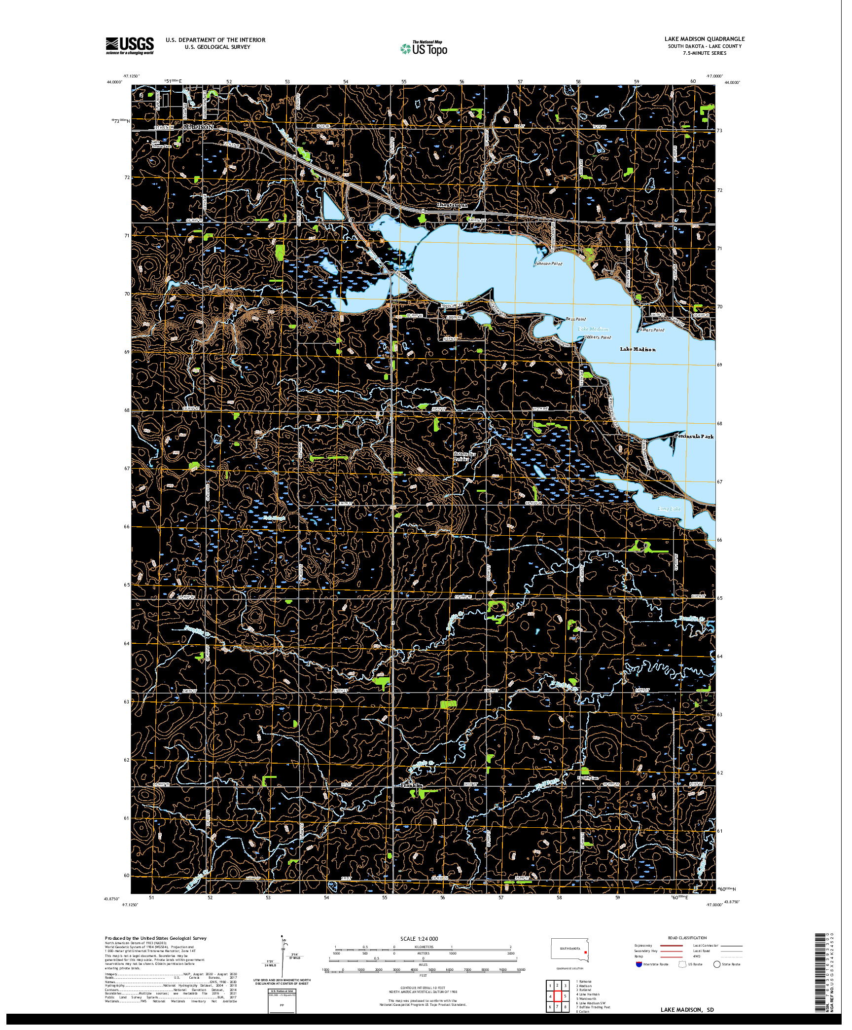 USGS US TOPO 7.5-MINUTE MAP FOR LAKE MADISON, SD 2021