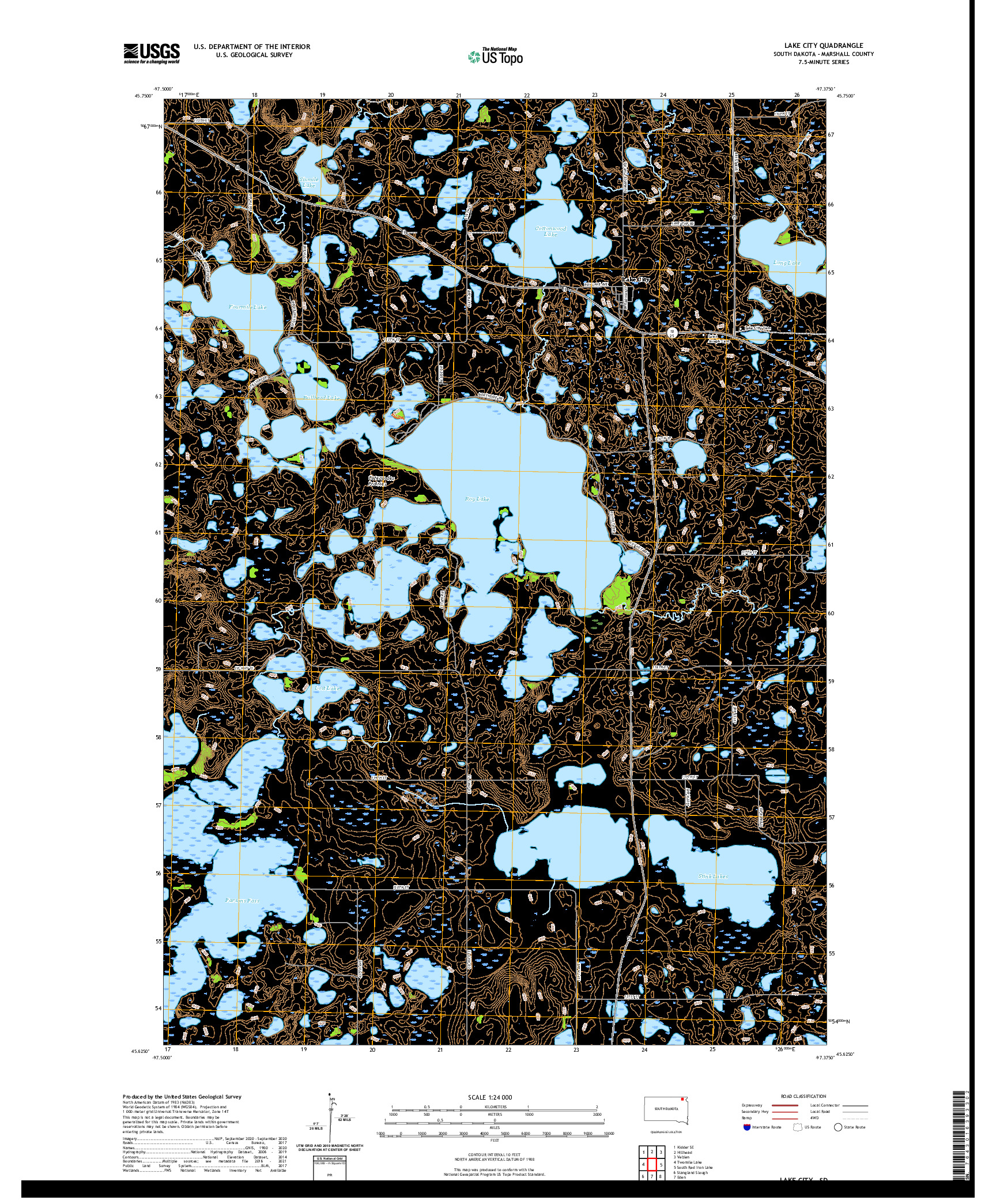 USGS US TOPO 7.5-MINUTE MAP FOR LAKE CITY, SD 2021