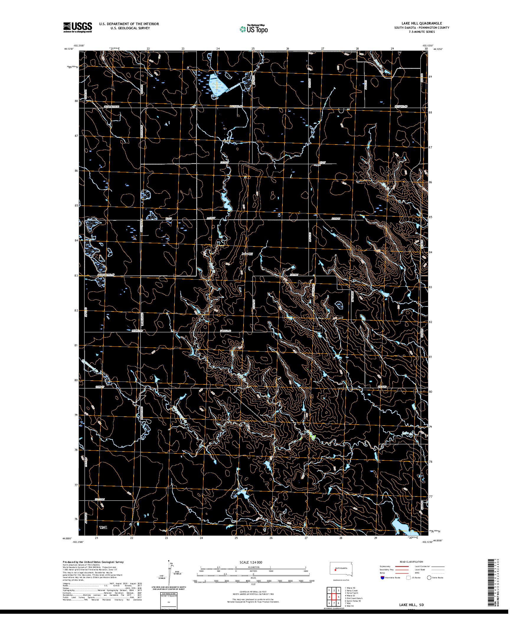 USGS US TOPO 7.5-MINUTE MAP FOR LAKE HILL, SD 2021