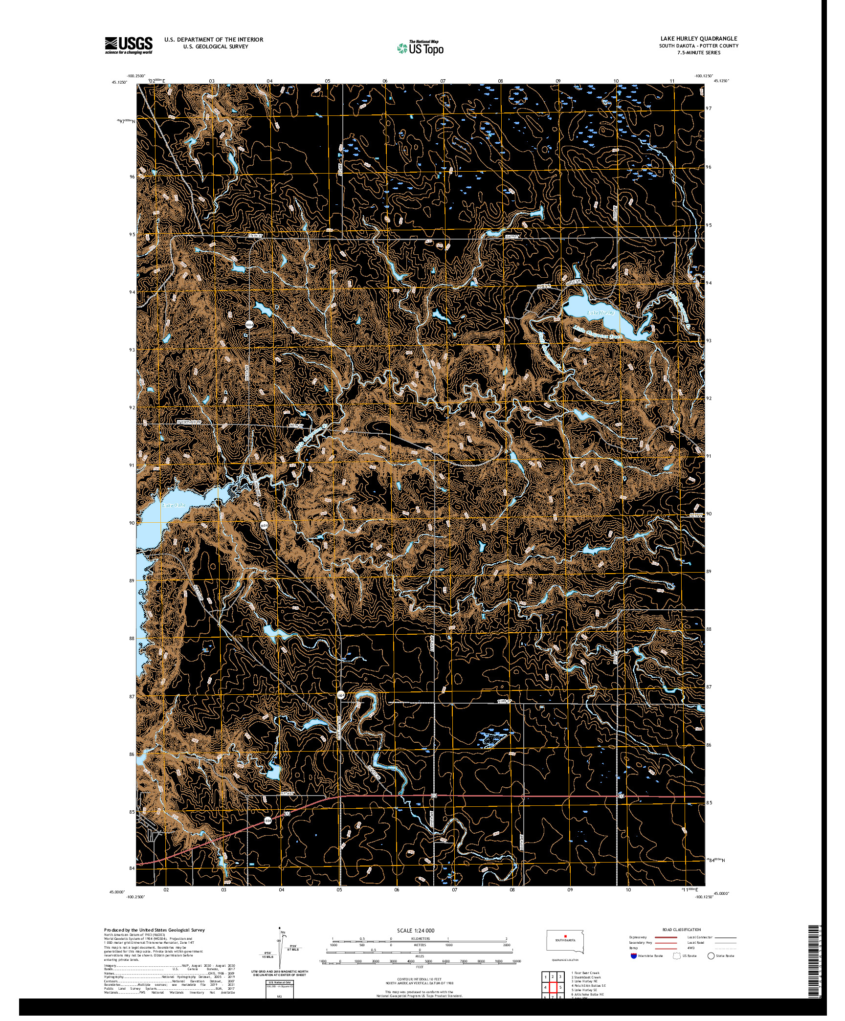 USGS US TOPO 7.5-MINUTE MAP FOR LAKE HURLEY, SD 2021
