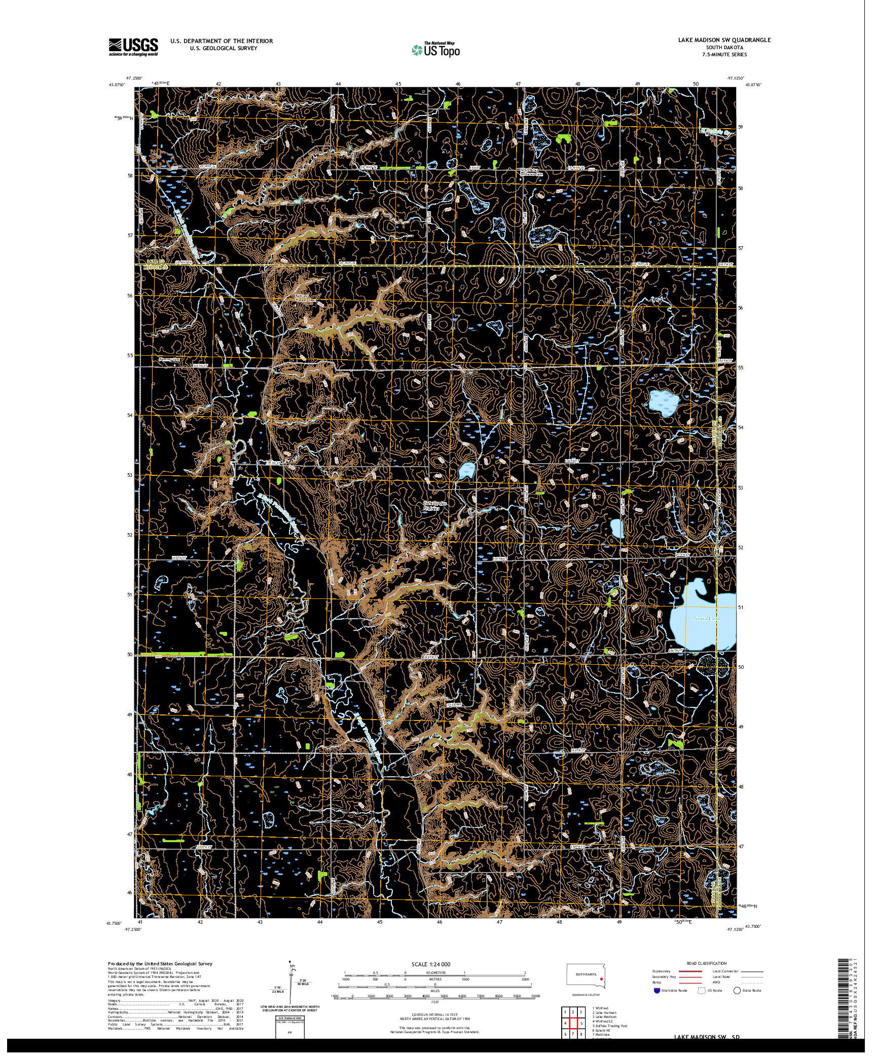 USGS US TOPO 7.5-MINUTE MAP FOR LAKE MADISON SW, SD 2021