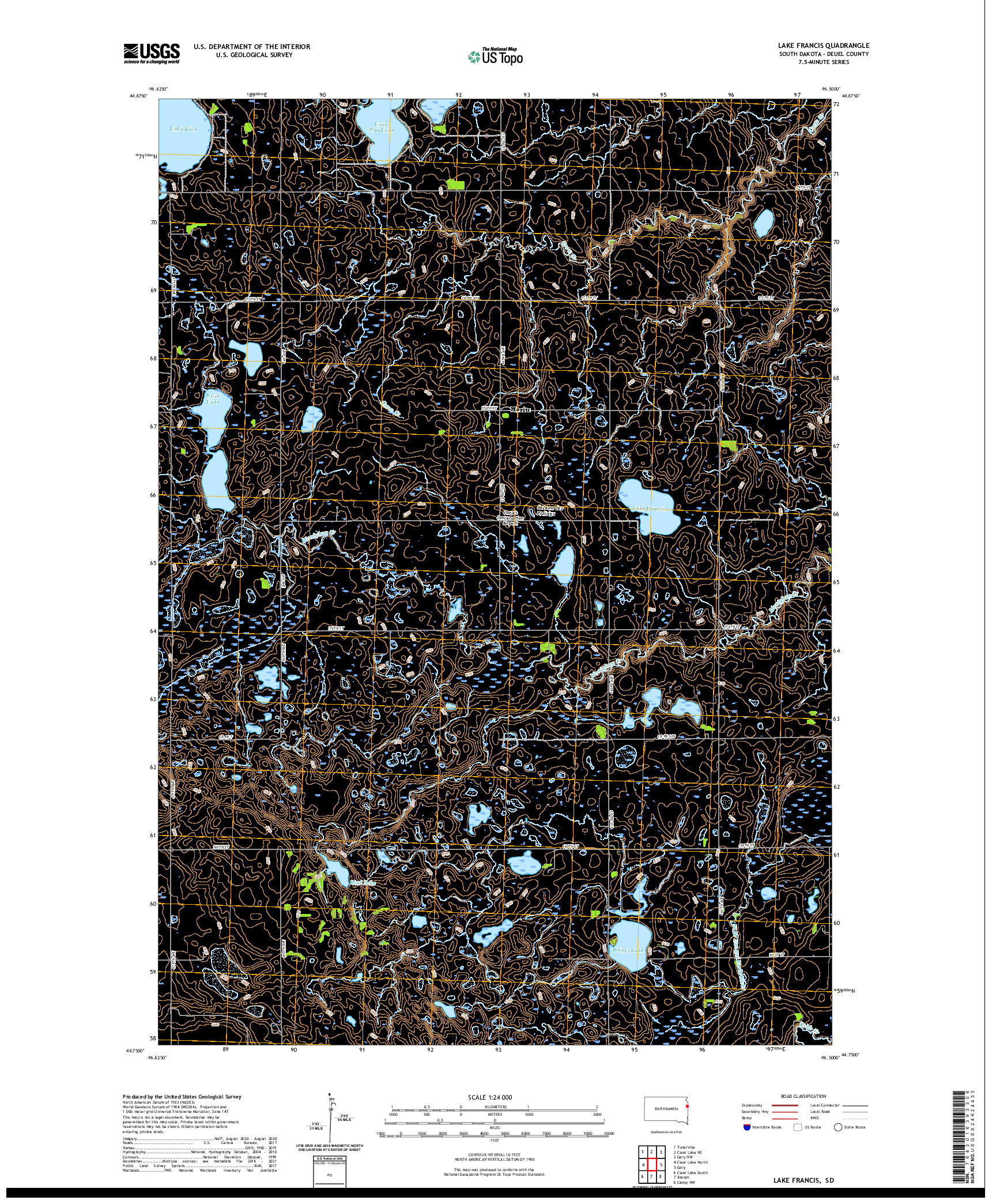 USGS US TOPO 7.5-MINUTE MAP FOR LAKE FRANCIS, SD 2021