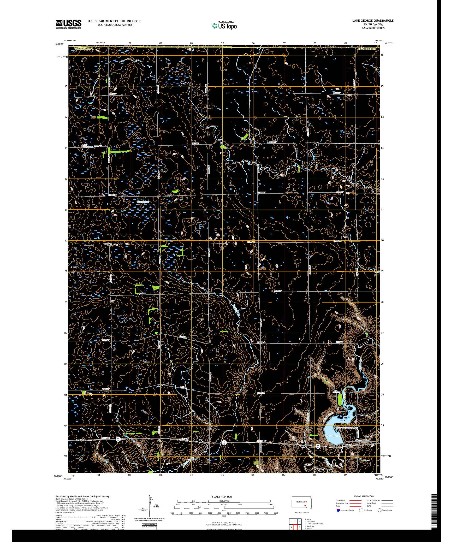 USGS US TOPO 7.5-MINUTE MAP FOR LAKE GEORGE, SD 2021