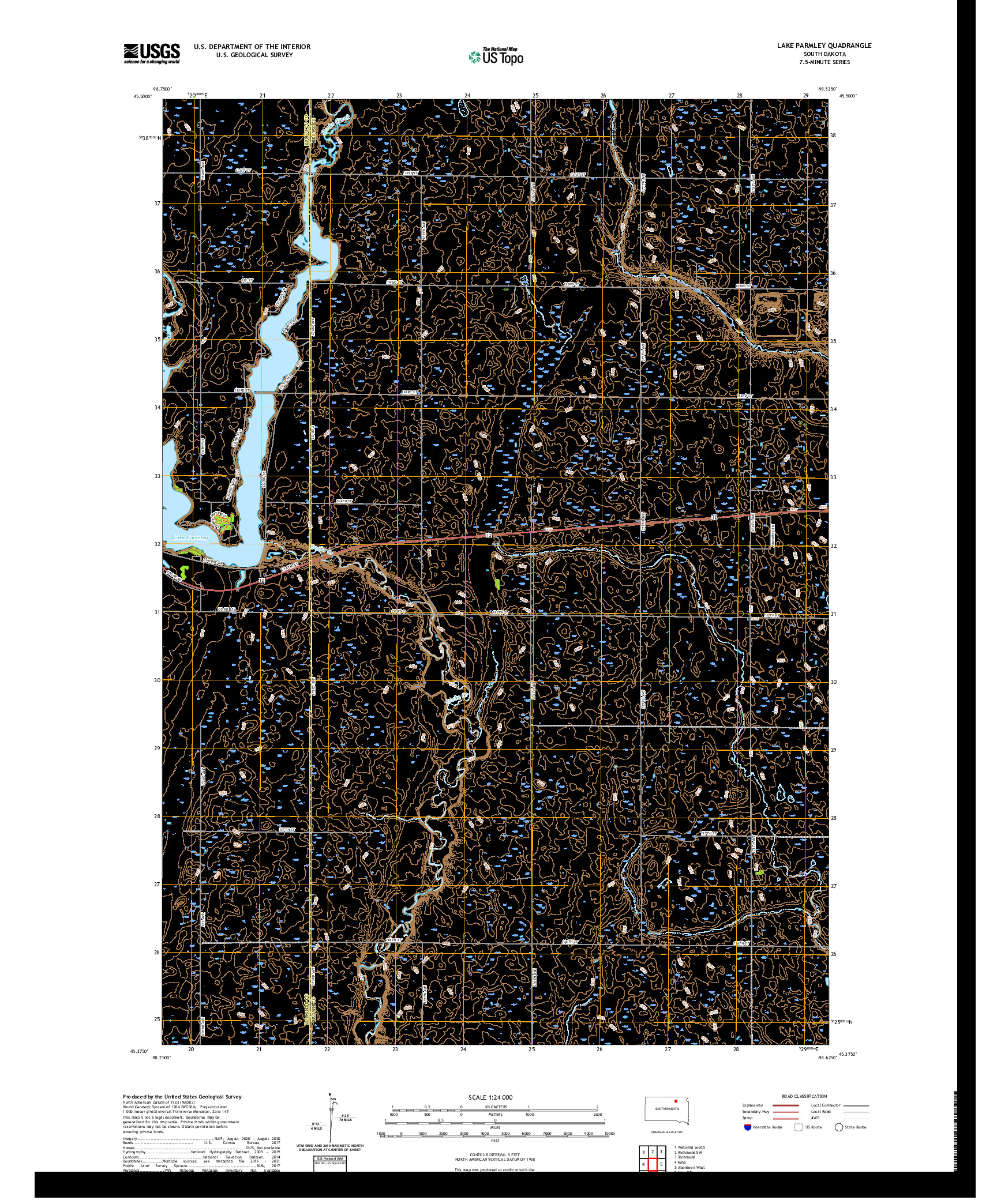 USGS US TOPO 7.5-MINUTE MAP FOR LAKE PARMLEY, SD 2021