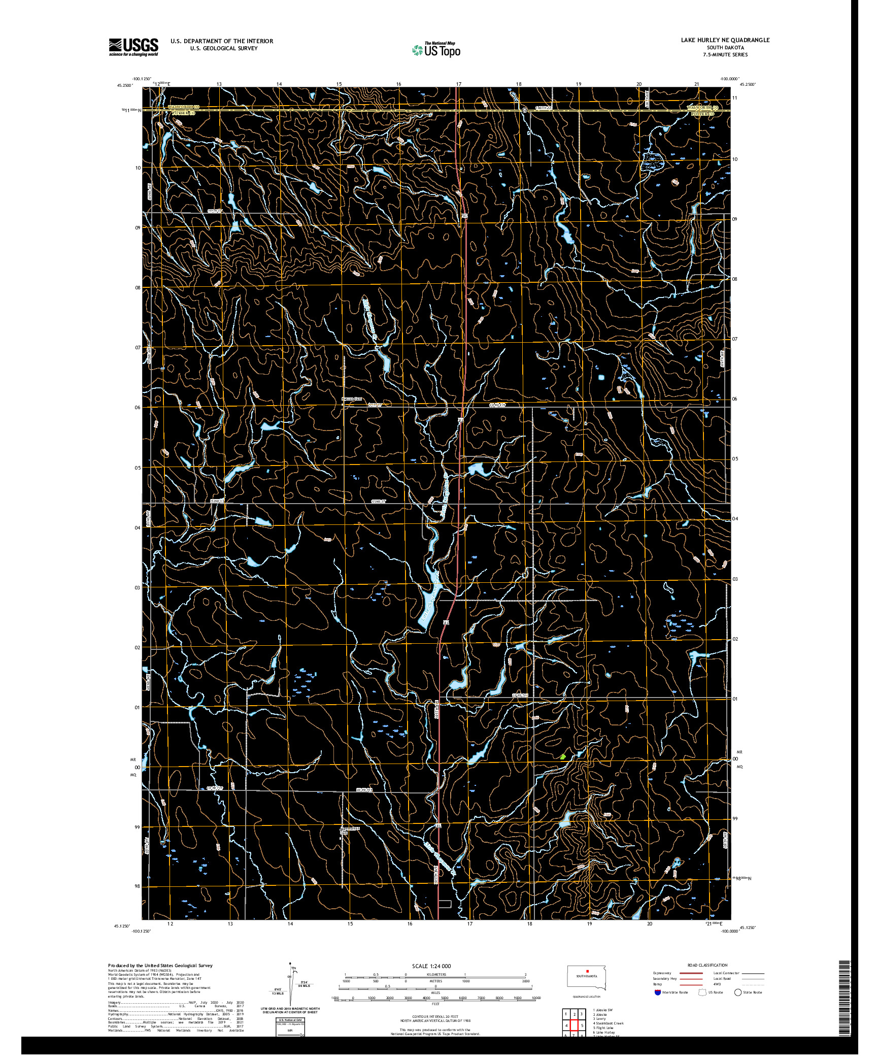 USGS US TOPO 7.5-MINUTE MAP FOR LAKE HURLEY NE, SD 2021