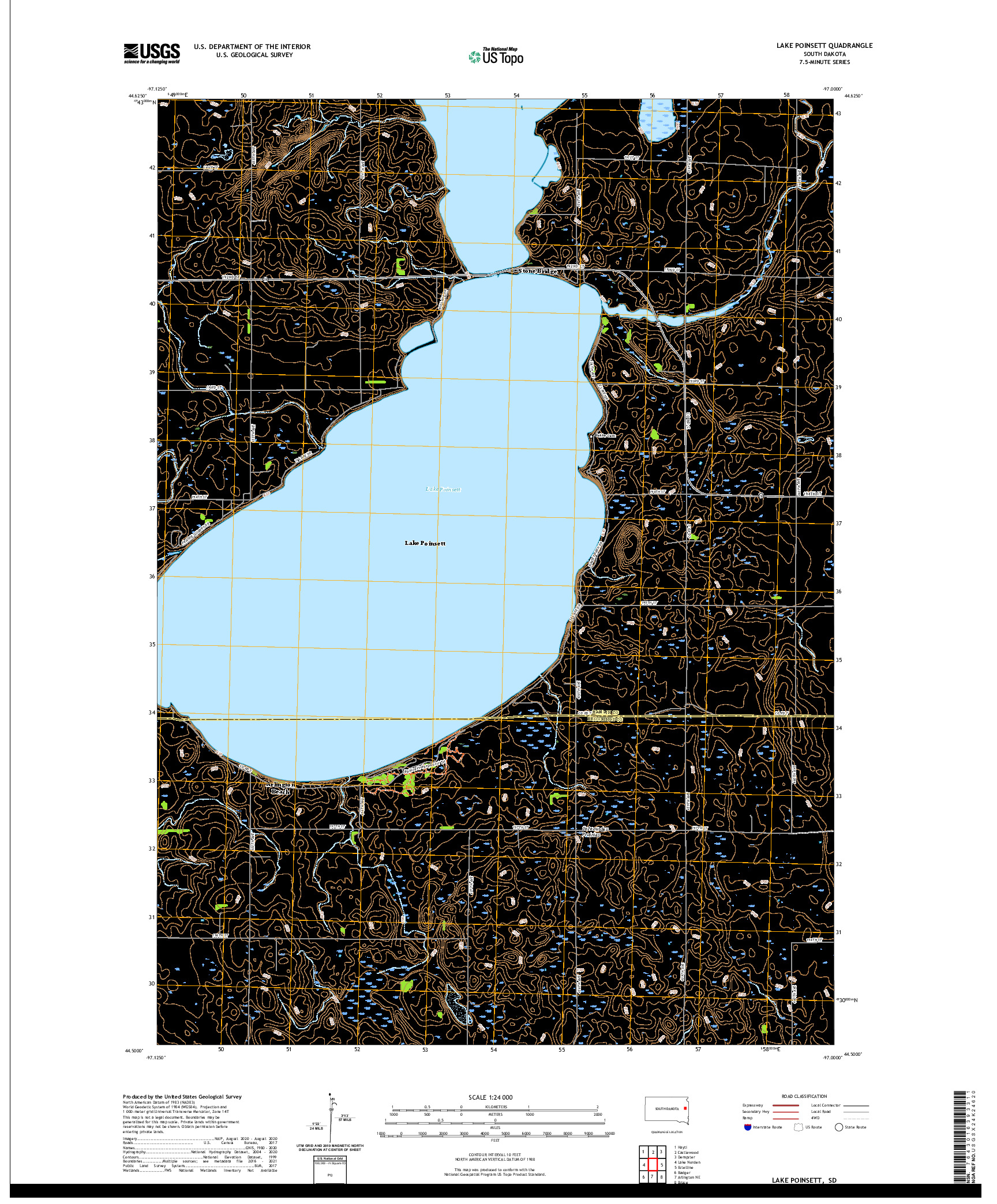 USGS US TOPO 7.5-MINUTE MAP FOR LAKE POINSETT, SD 2021