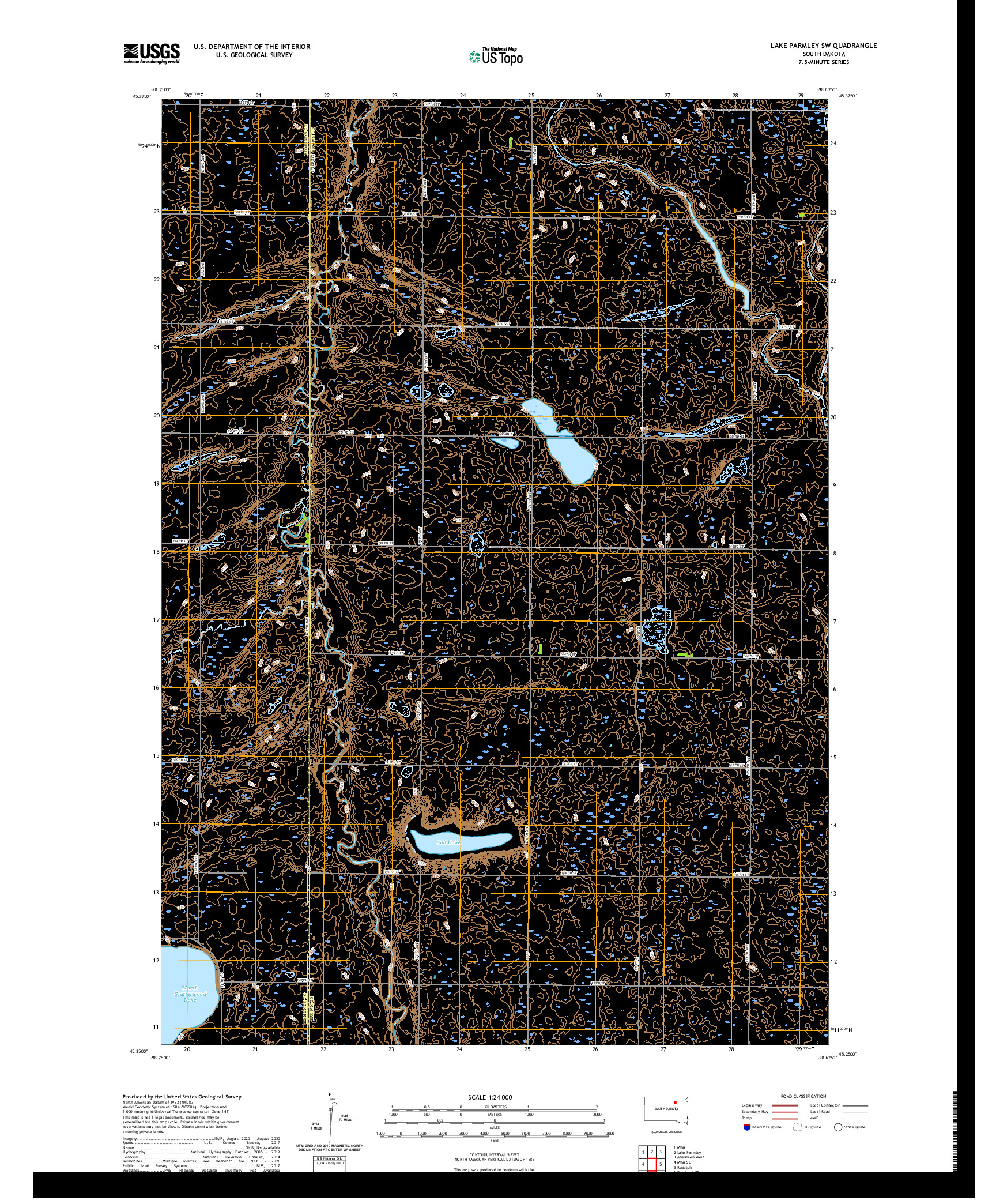 USGS US TOPO 7.5-MINUTE MAP FOR LAKE PARMLEY SW, SD 2021