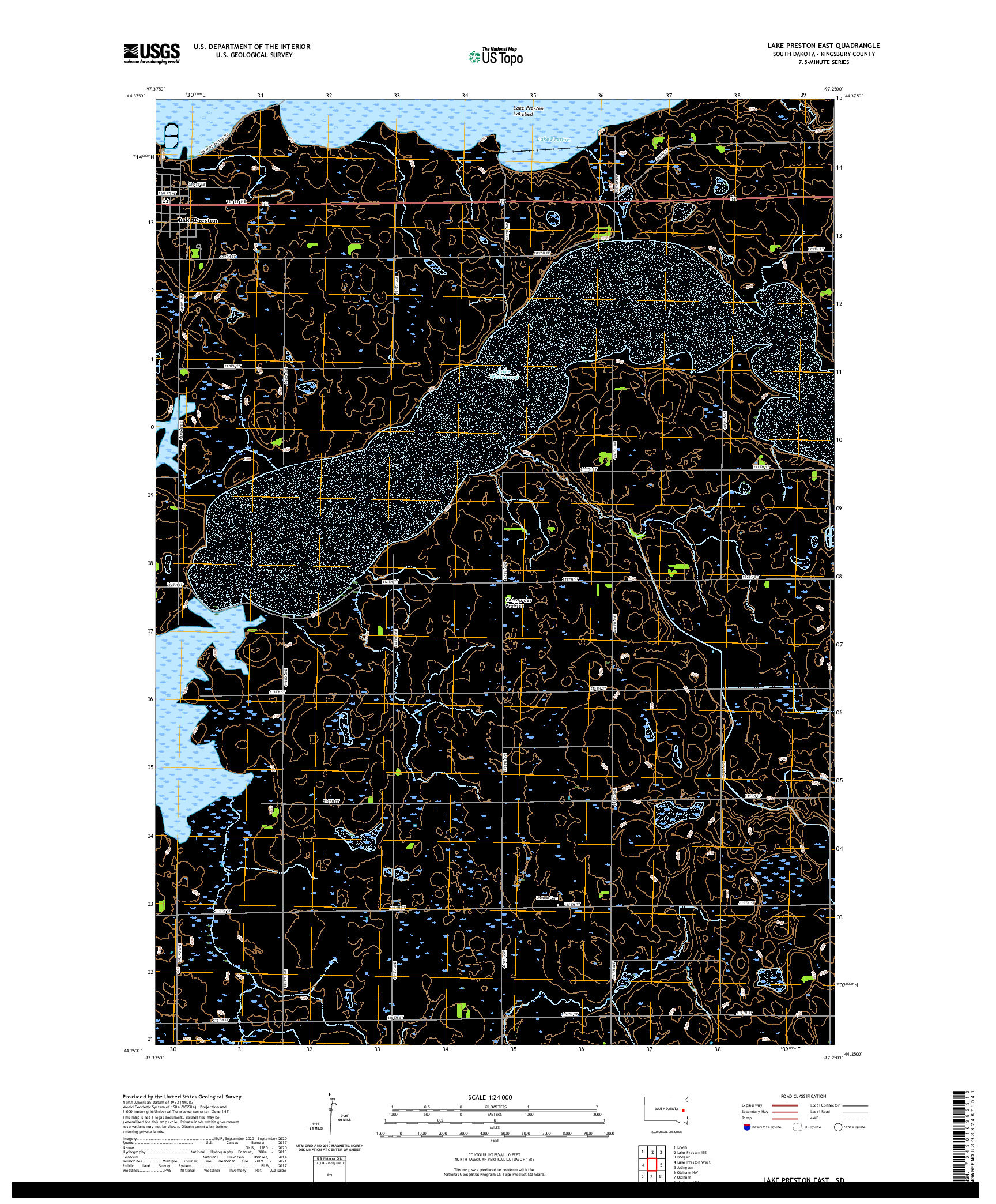 USGS US TOPO 7.5-MINUTE MAP FOR LAKE PRESTON EAST, SD 2021