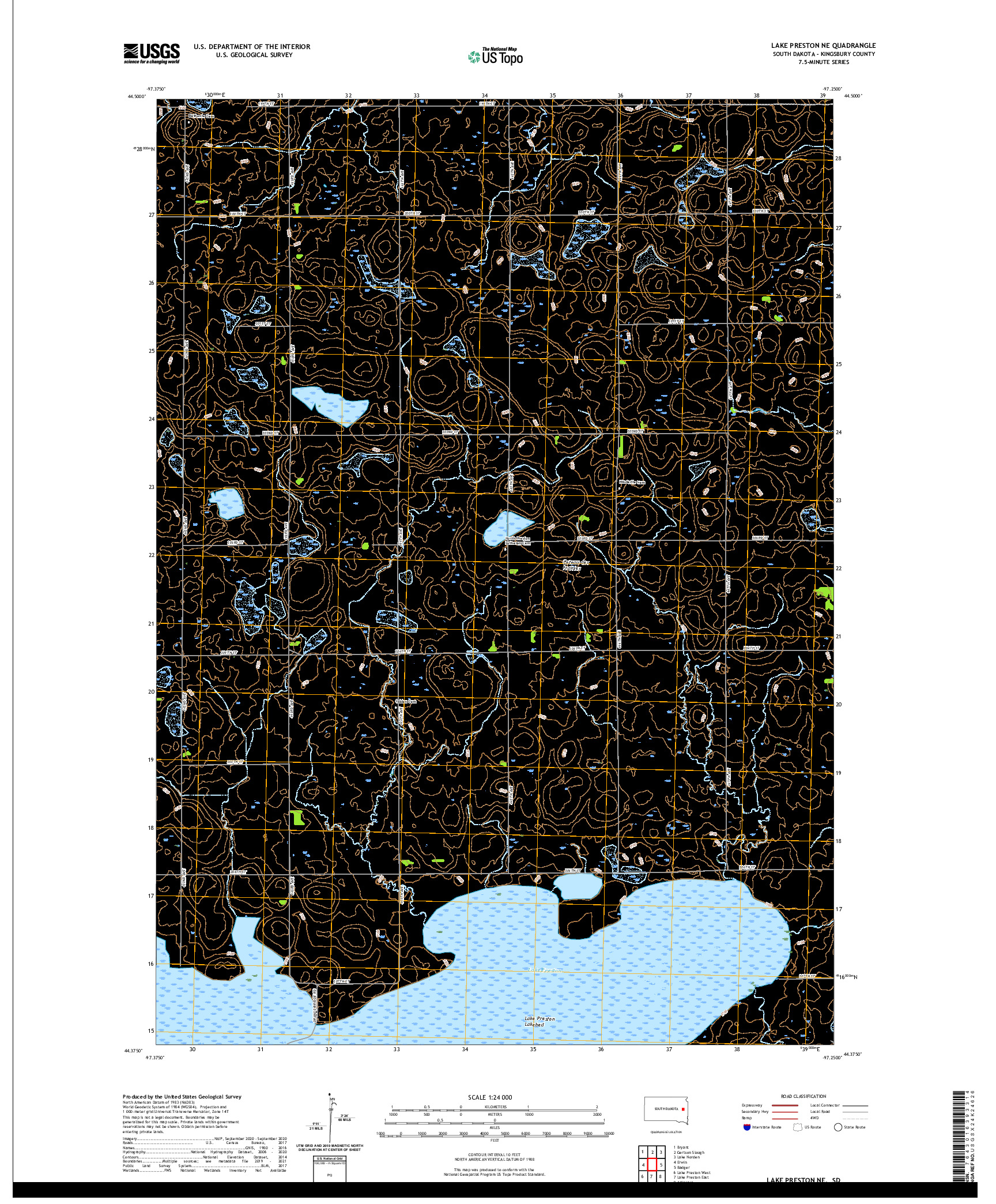 USGS US TOPO 7.5-MINUTE MAP FOR LAKE PRESTON NE, SD 2021