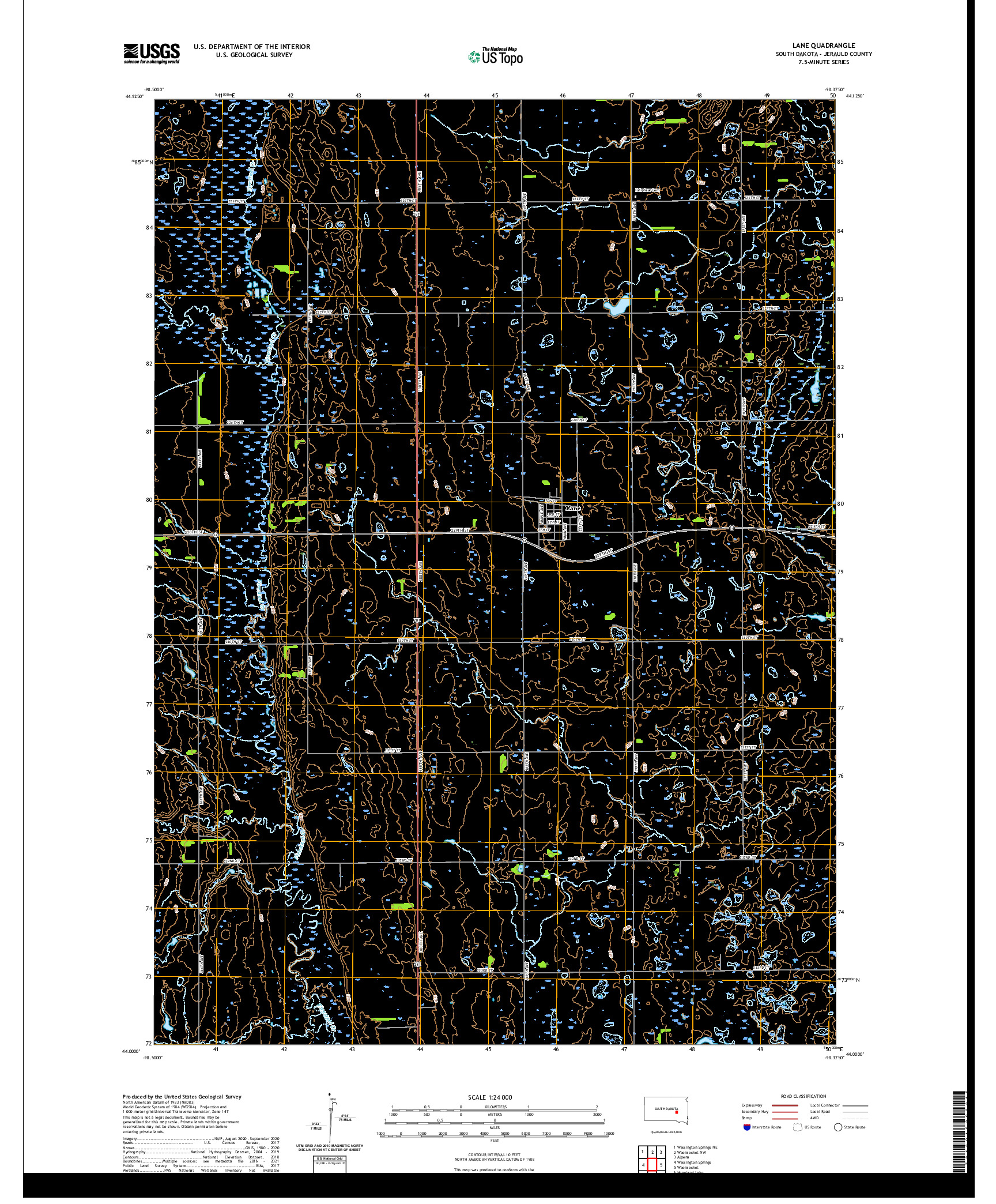 USGS US TOPO 7.5-MINUTE MAP FOR LANE, SD 2021