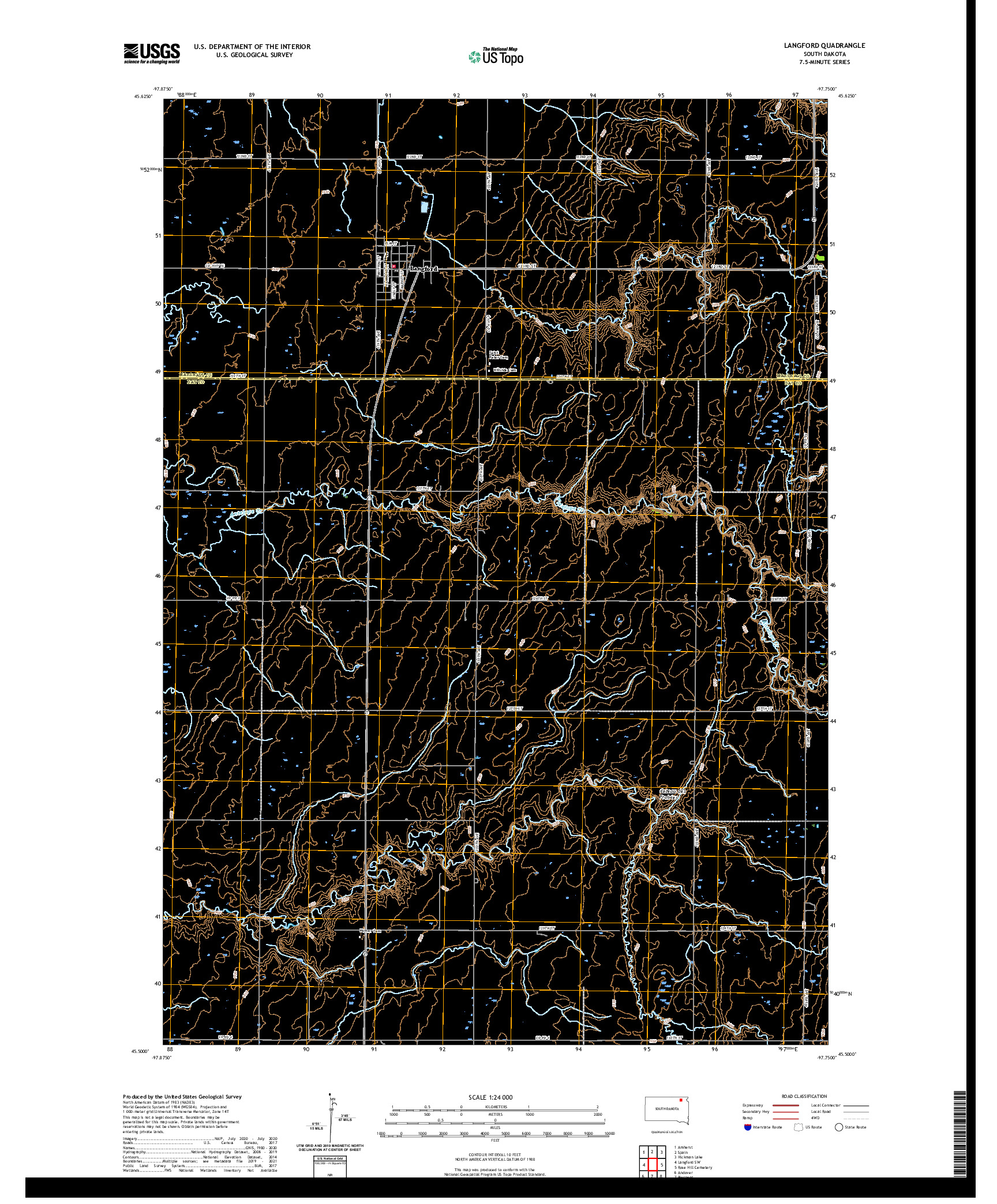 USGS US TOPO 7.5-MINUTE MAP FOR LANGFORD, SD 2021