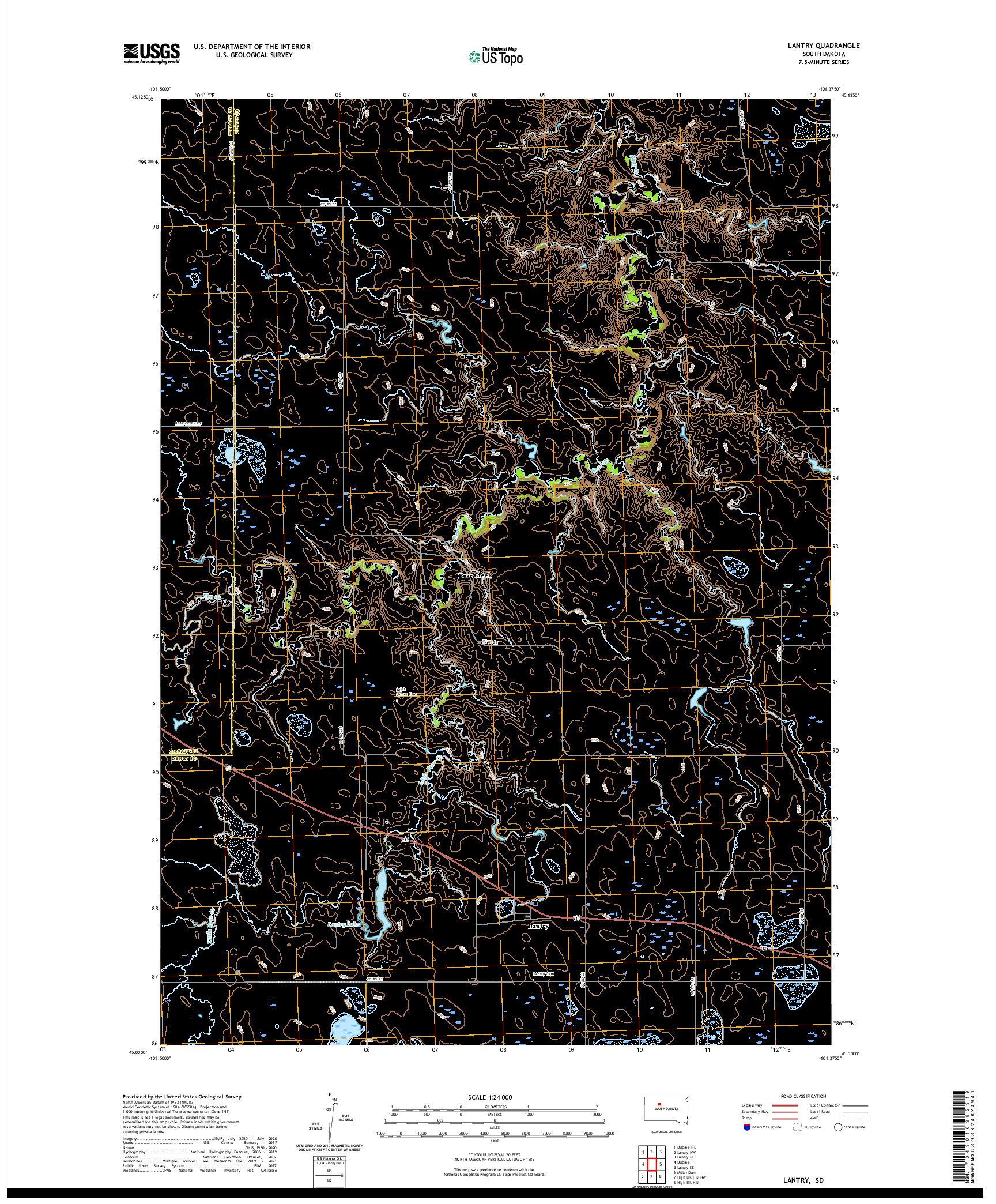 USGS US TOPO 7.5-MINUTE MAP FOR LANTRY, SD 2021