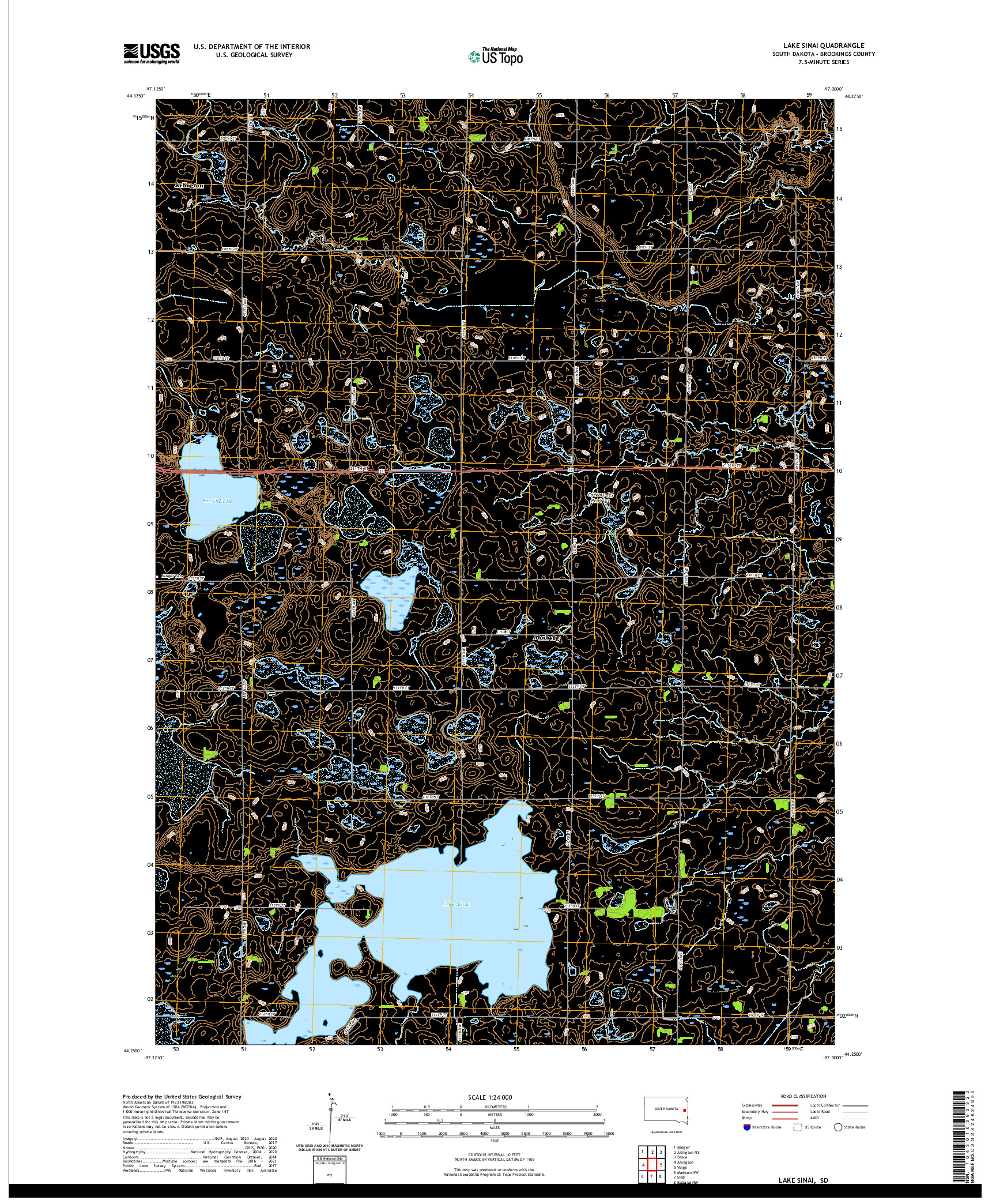USGS US TOPO 7.5-MINUTE MAP FOR LAKE SINAI, SD 2021