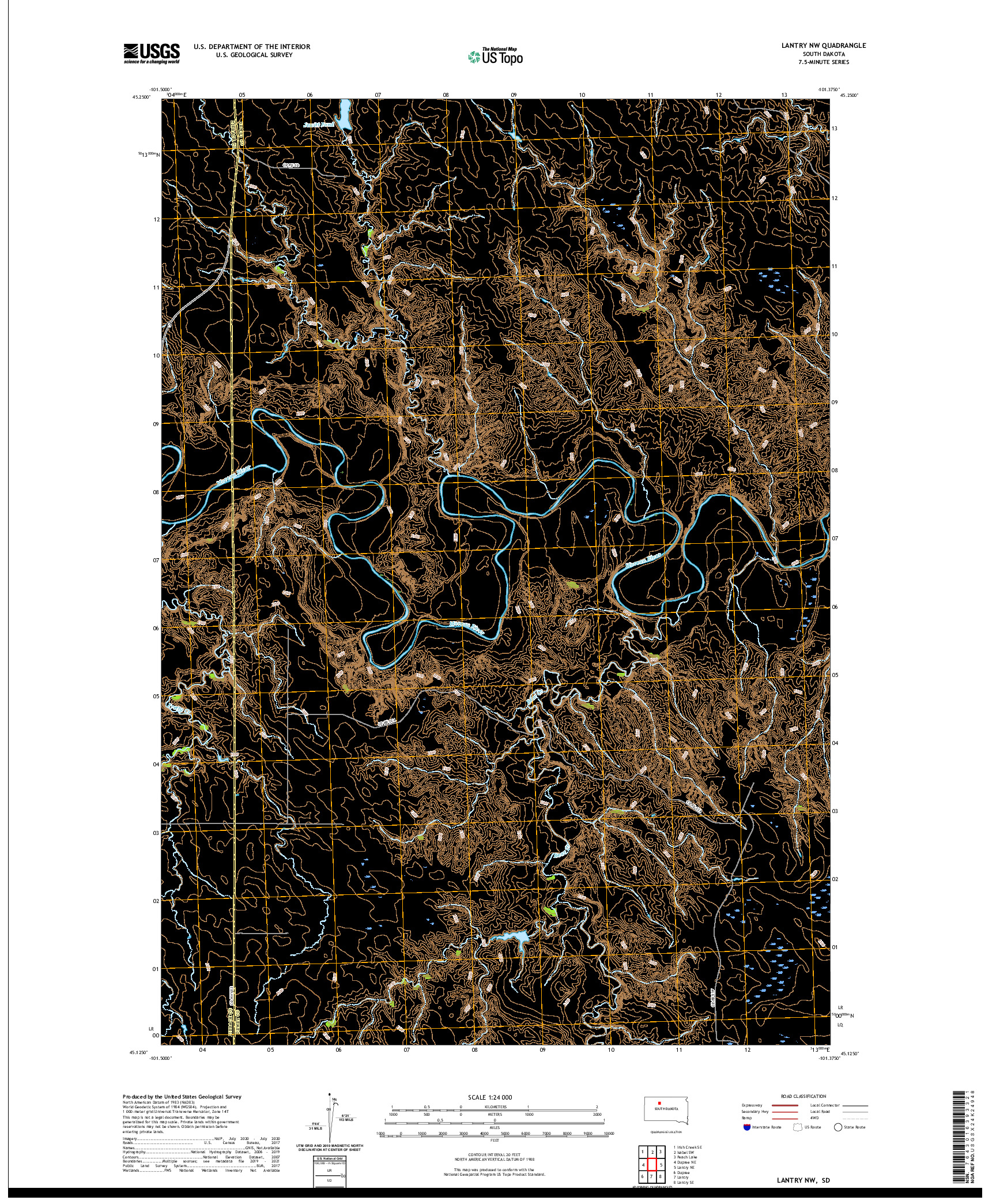 USGS US TOPO 7.5-MINUTE MAP FOR LANTRY NW, SD 2021