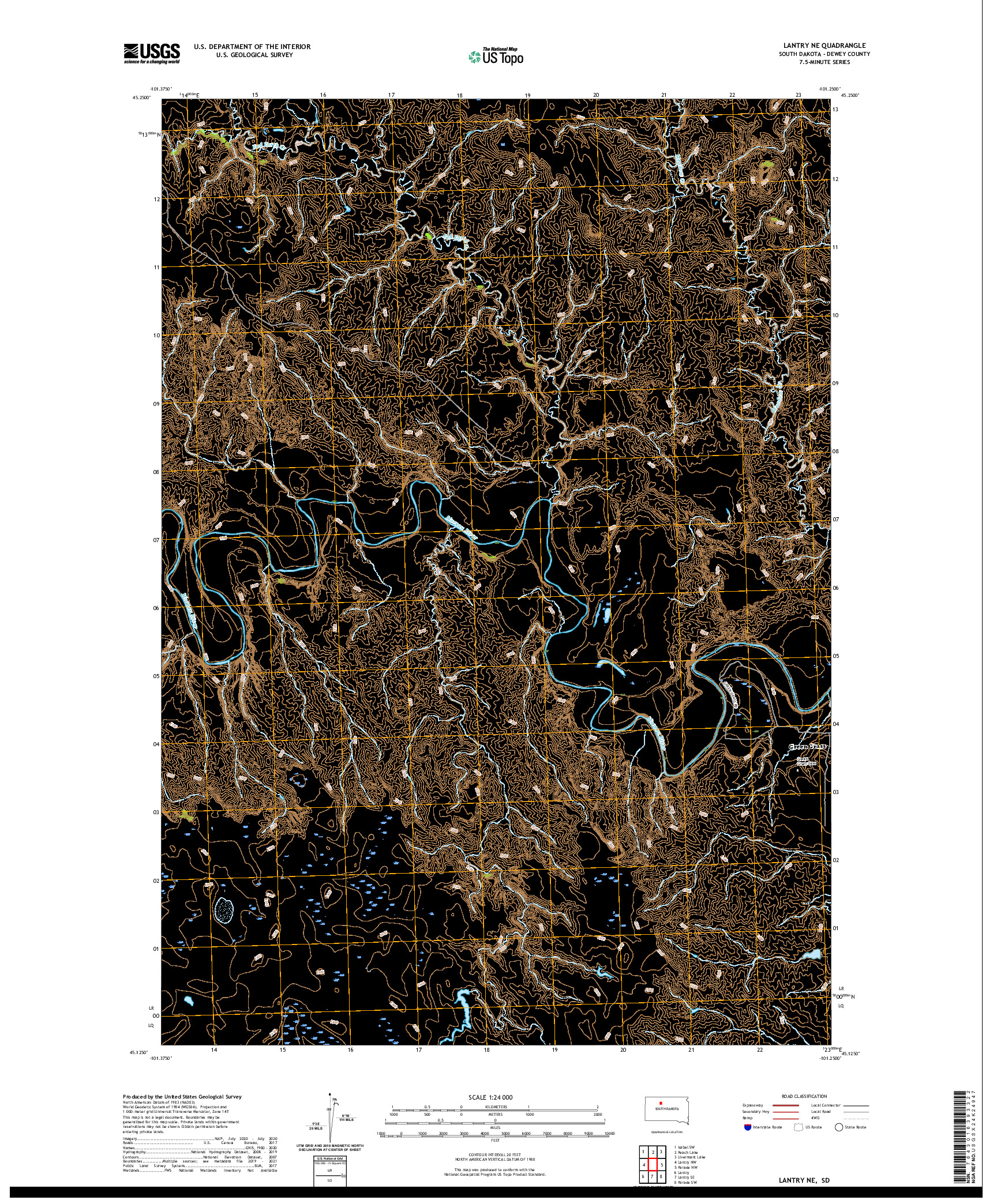 USGS US TOPO 7.5-MINUTE MAP FOR LANTRY NE, SD 2021