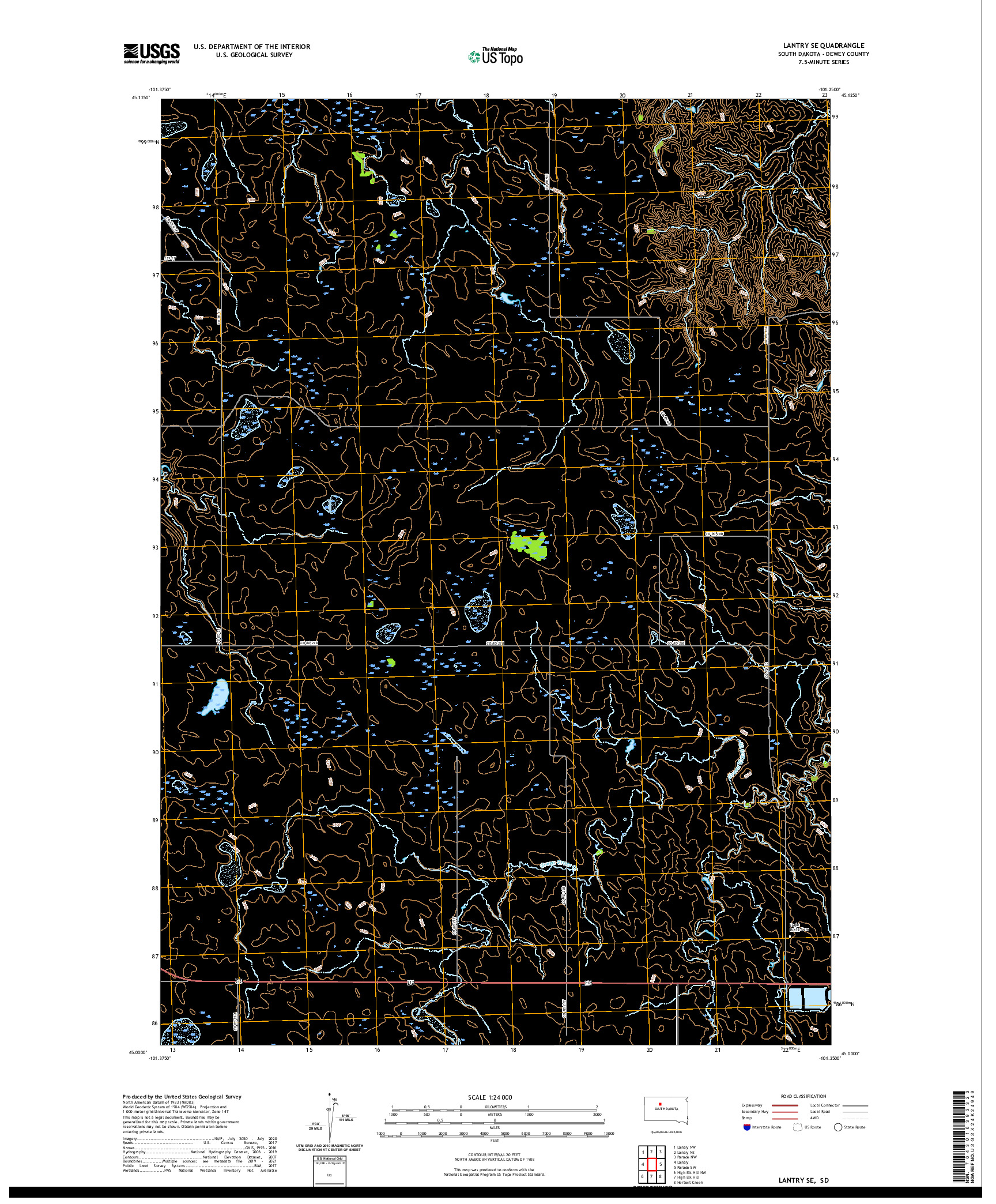 USGS US TOPO 7.5-MINUTE MAP FOR LANTRY SE, SD 2021