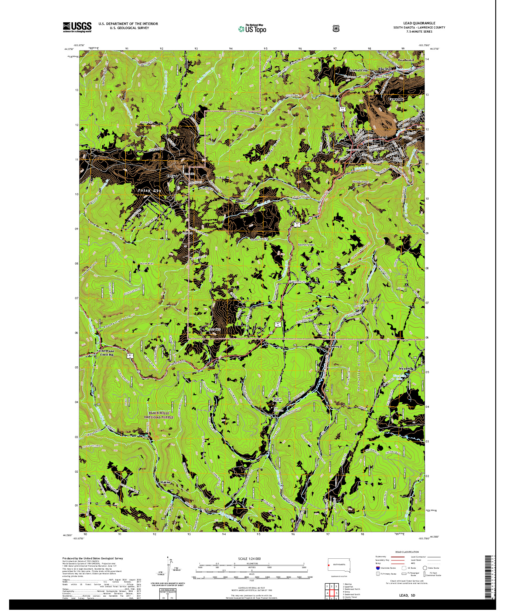 USGS US TOPO 7.5-MINUTE MAP FOR LEAD, SD 2021