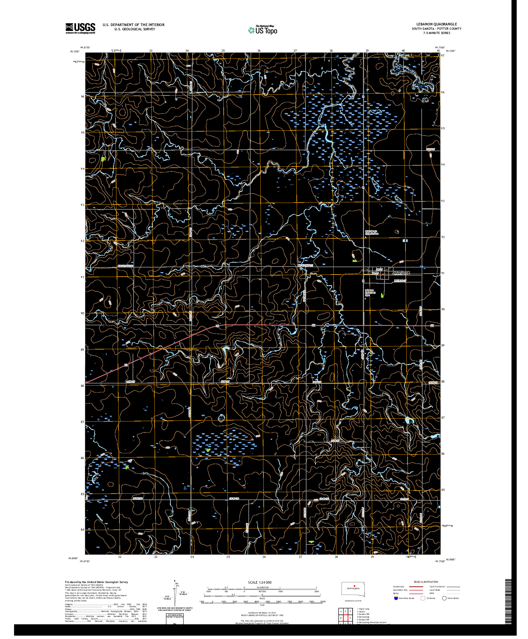 USGS US TOPO 7.5-MINUTE MAP FOR LEBANON, SD 2021
