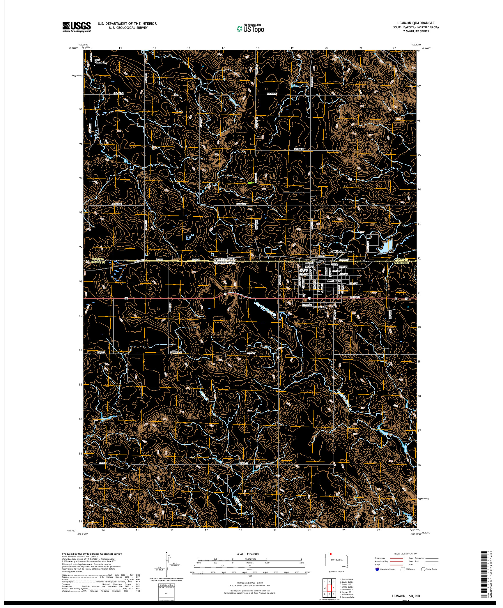 USGS US TOPO 7.5-MINUTE MAP FOR LEMMON, SD,ND 2021