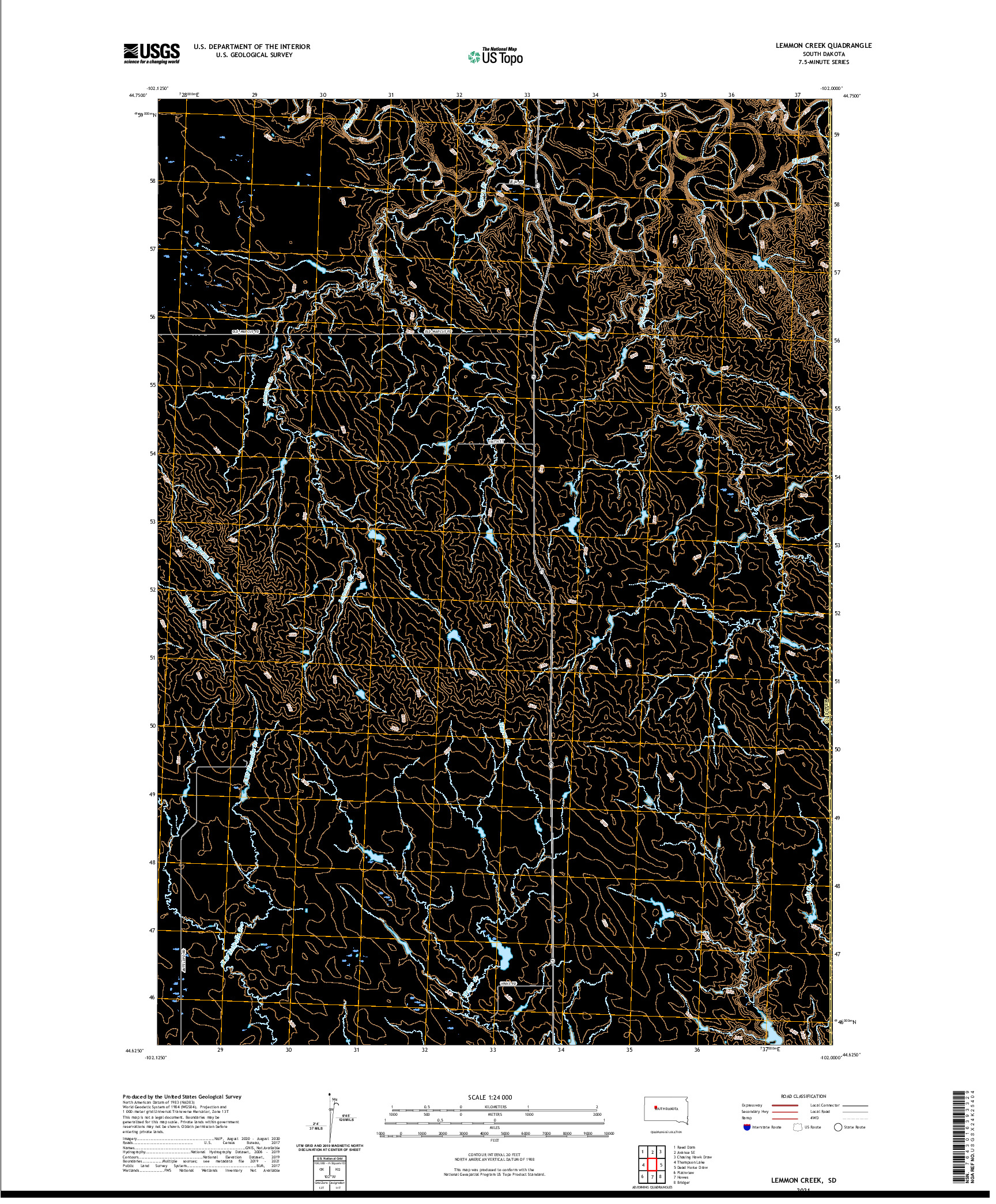 USGS US TOPO 7.5-MINUTE MAP FOR LEMMON CREEK, SD 2021