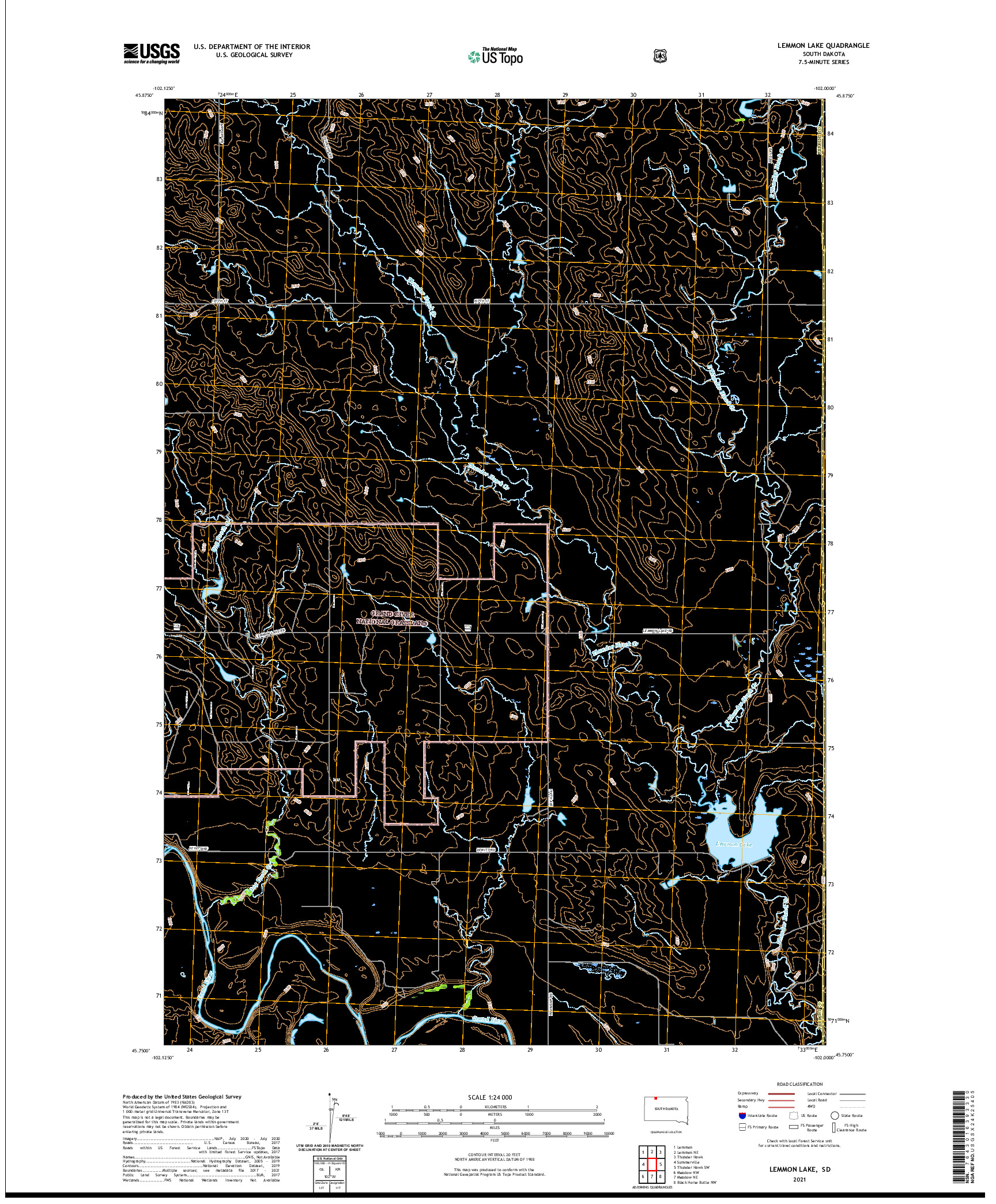 USGS US TOPO 7.5-MINUTE MAP FOR LEMMON LAKE, SD 2021