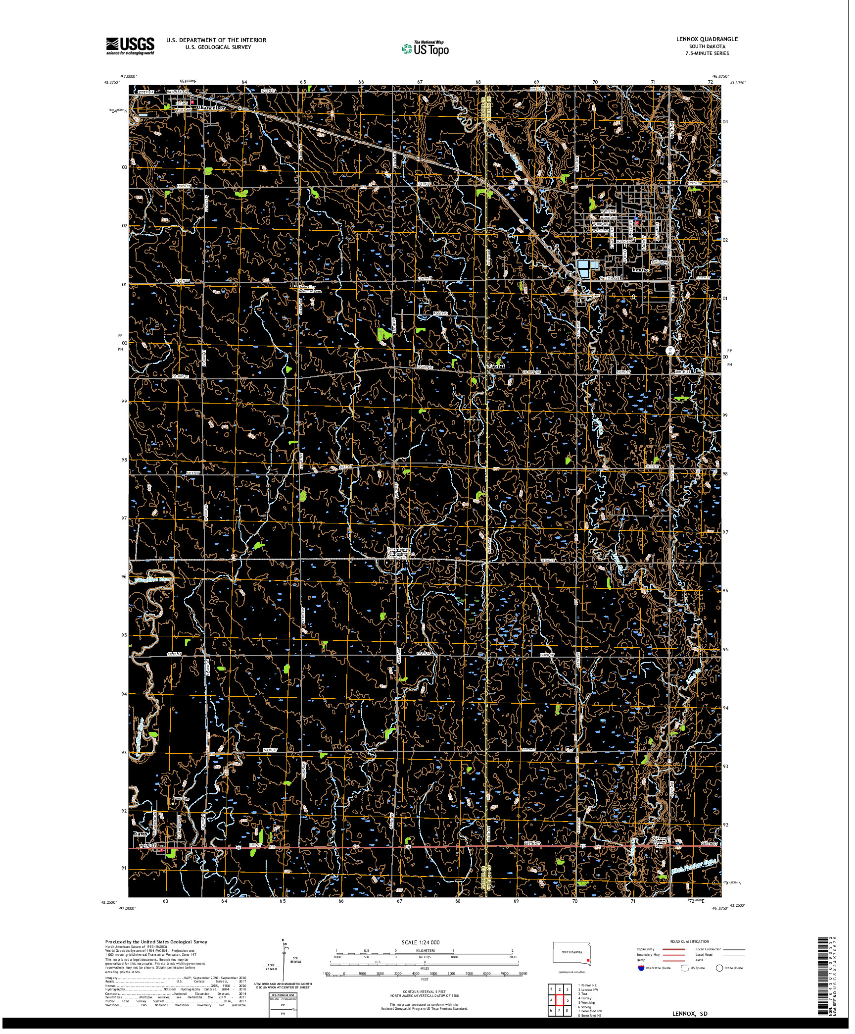USGS US TOPO 7.5-MINUTE MAP FOR LENNOX, SD 2021