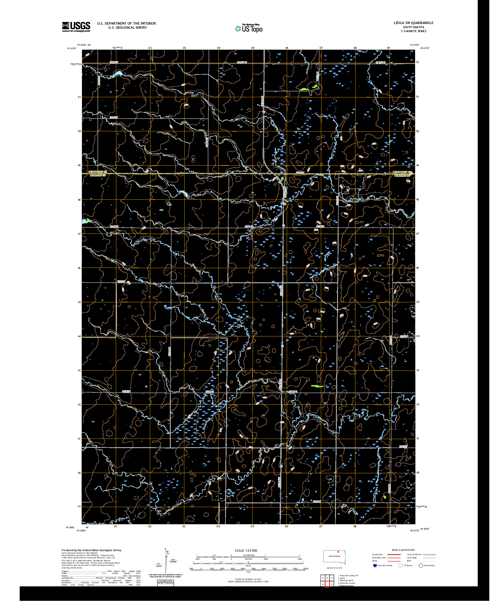 USGS US TOPO 7.5-MINUTE MAP FOR LEOLA SW, SD 2021