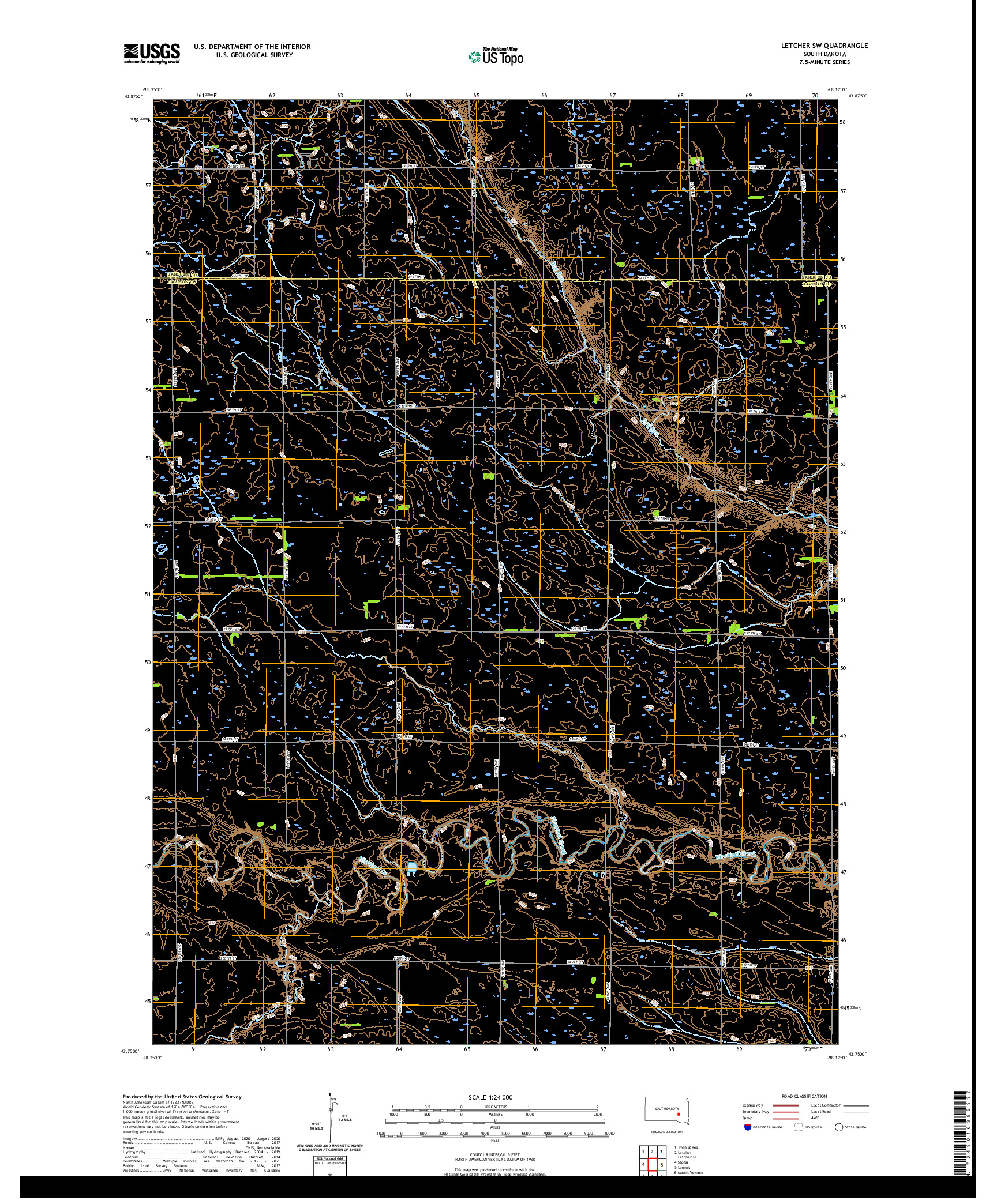 USGS US TOPO 7.5-MINUTE MAP FOR LETCHER SW, SD 2021