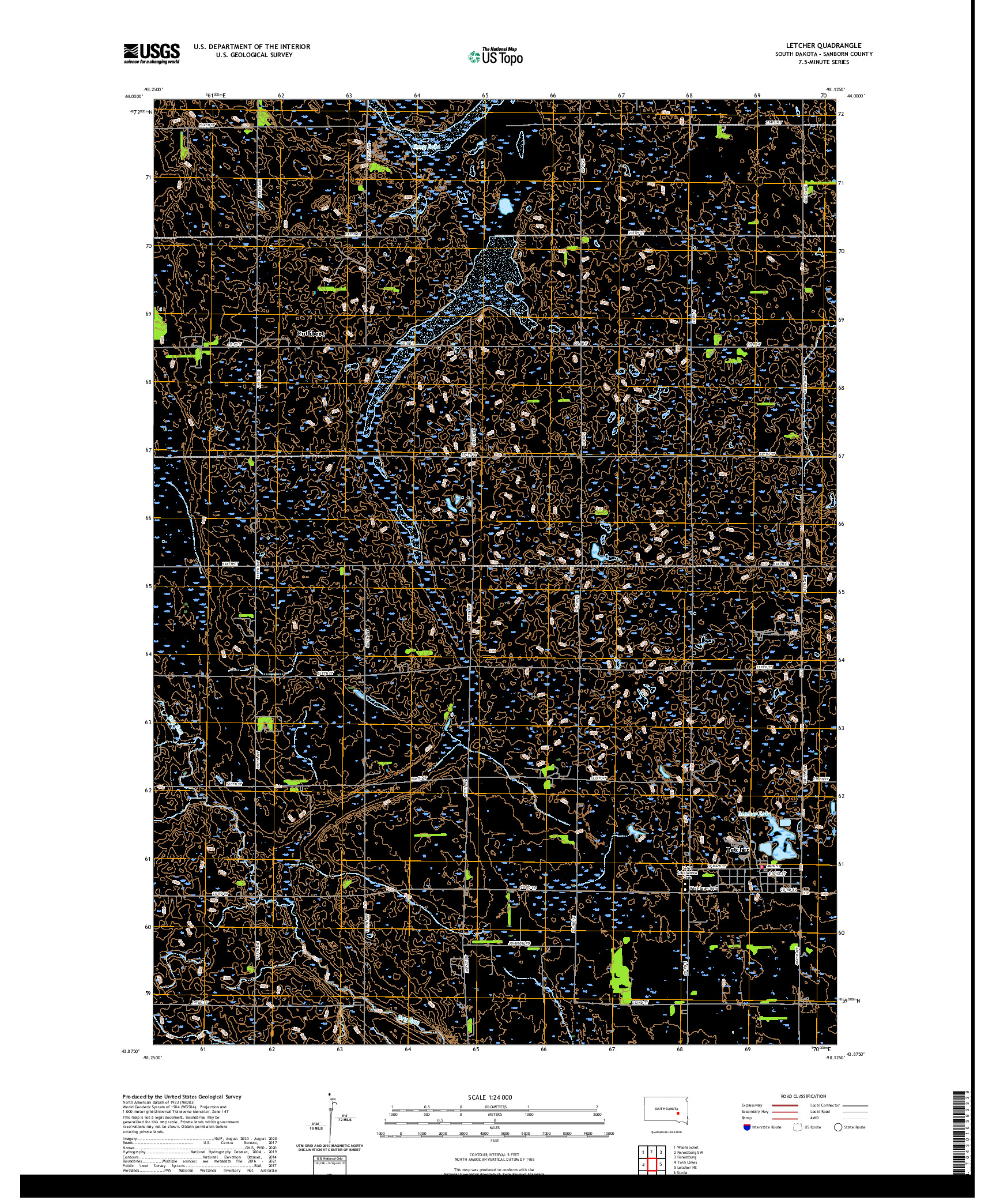 USGS US TOPO 7.5-MINUTE MAP FOR LETCHER, SD 2021