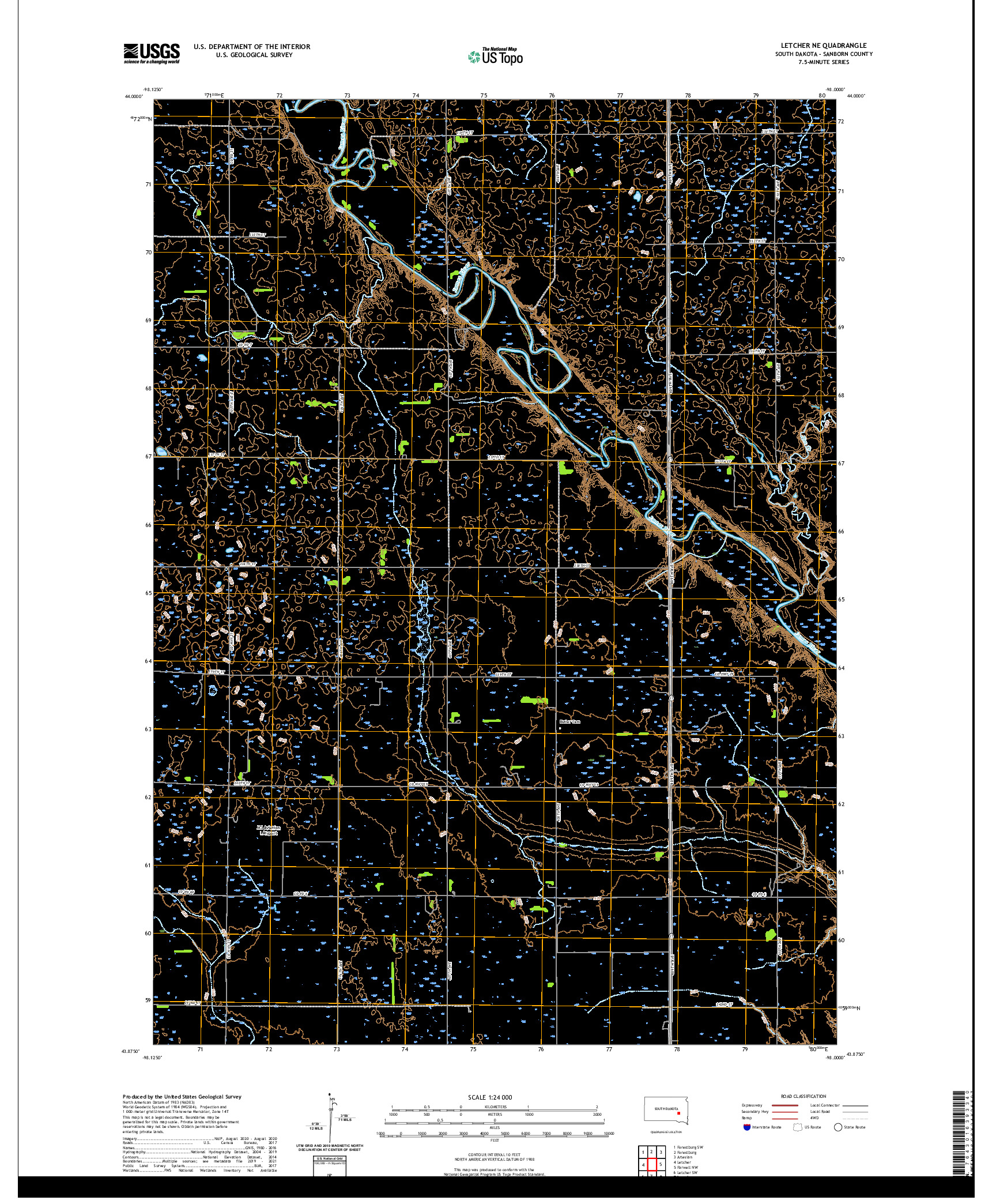 USGS US TOPO 7.5-MINUTE MAP FOR LETCHER NE, SD 2021