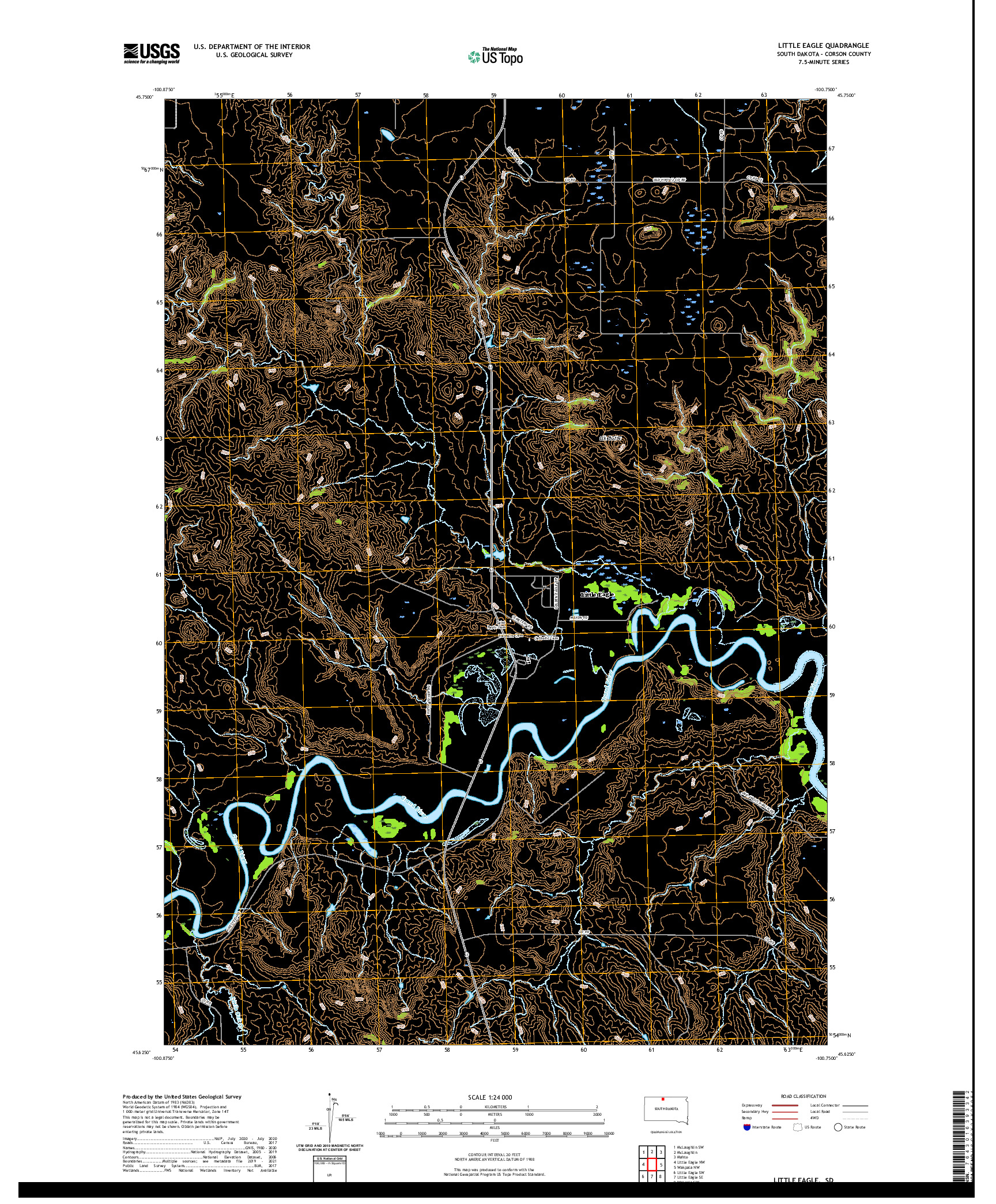 USGS US TOPO 7.5-MINUTE MAP FOR LITTLE EAGLE, SD 2021