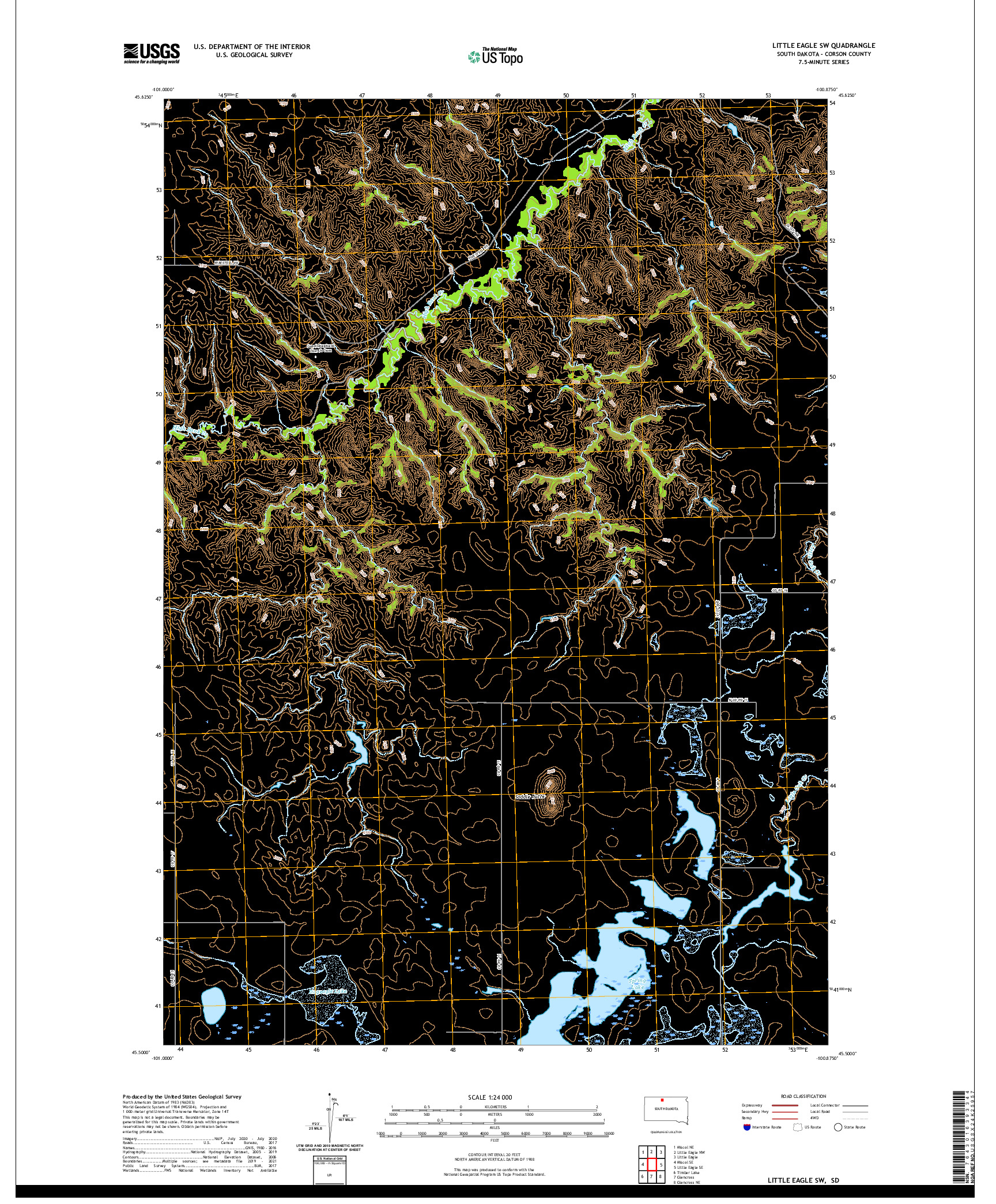 USGS US TOPO 7.5-MINUTE MAP FOR LITTLE EAGLE SW, SD 2021