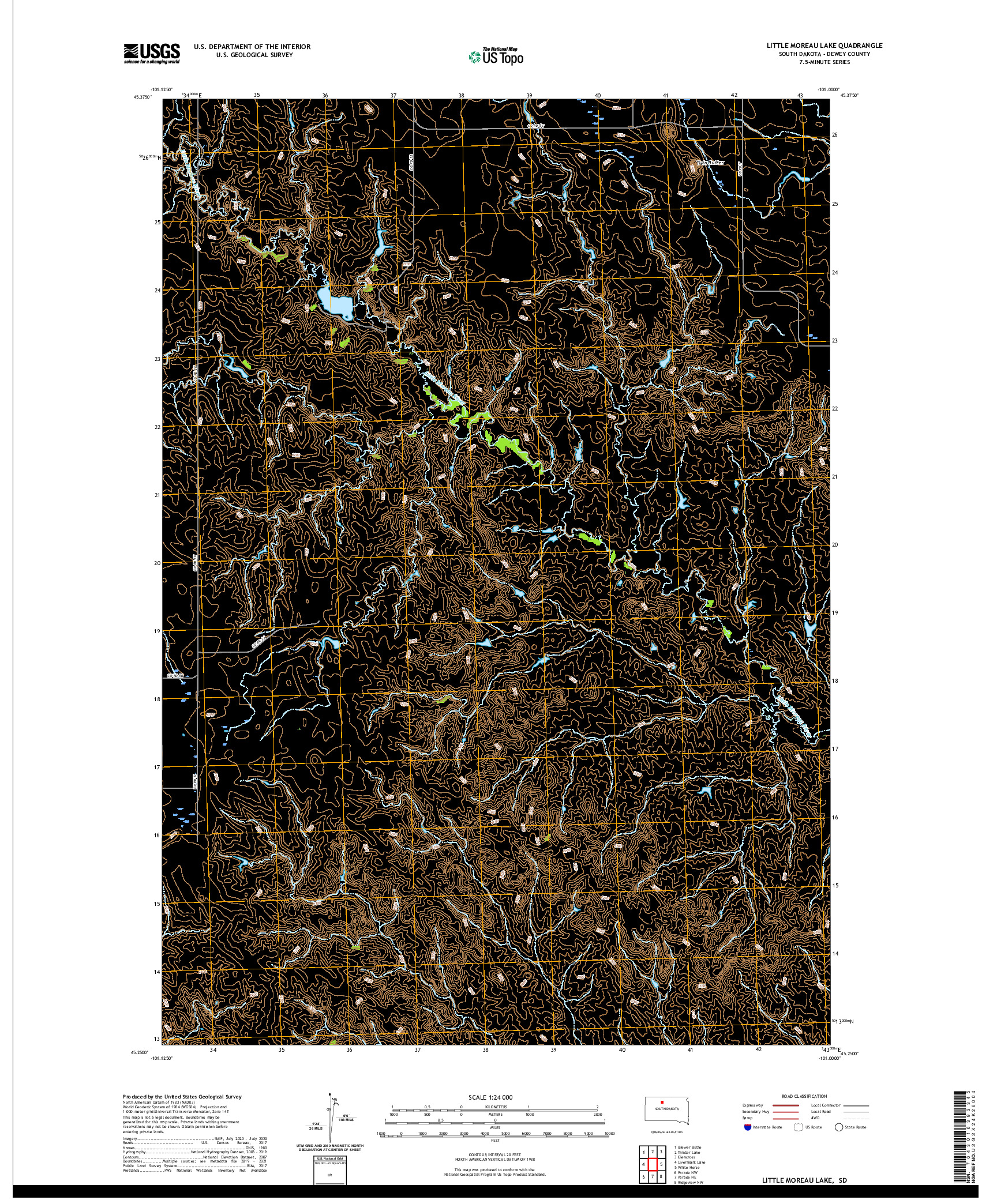 USGS US TOPO 7.5-MINUTE MAP FOR LITTLE MOREAU LAKE, SD 2021